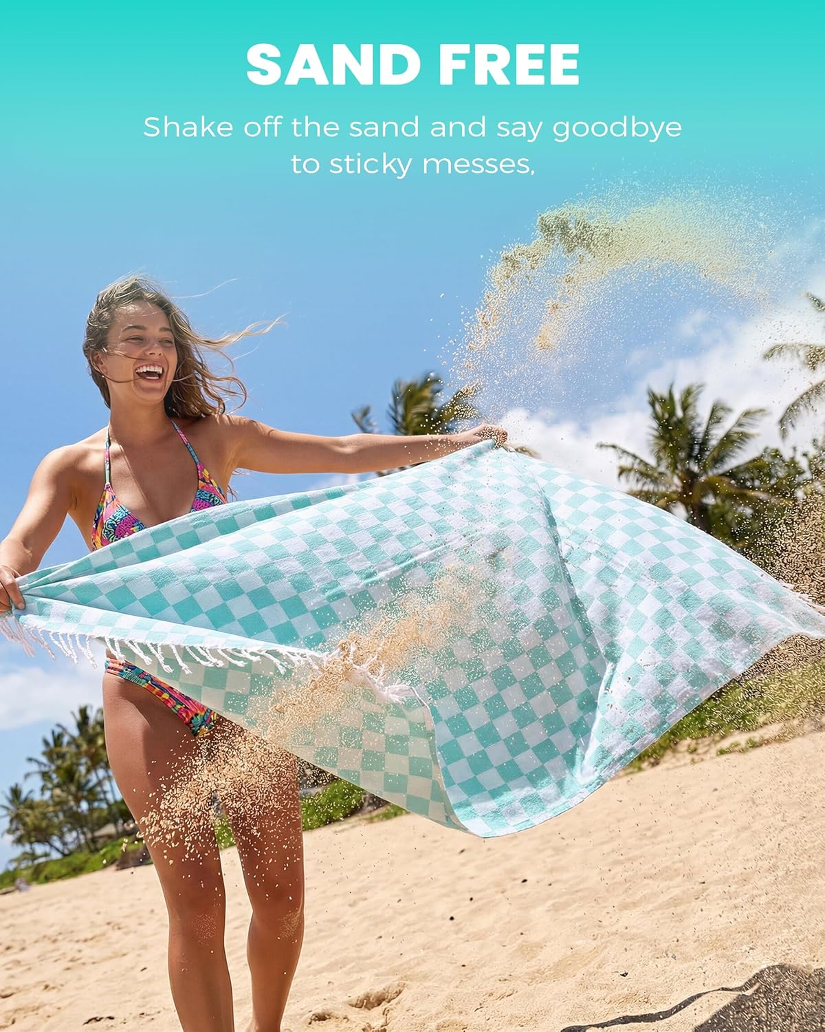6 Packs Turkish Beach Towel Vacation Essentials Blanket Set Pool Bath Towels Bulk Multipack Travel Sand Free Quick Dry Extra Large Oversized Cute Big Soft Lightweight Compact Checkered Cloud Women - Image 3