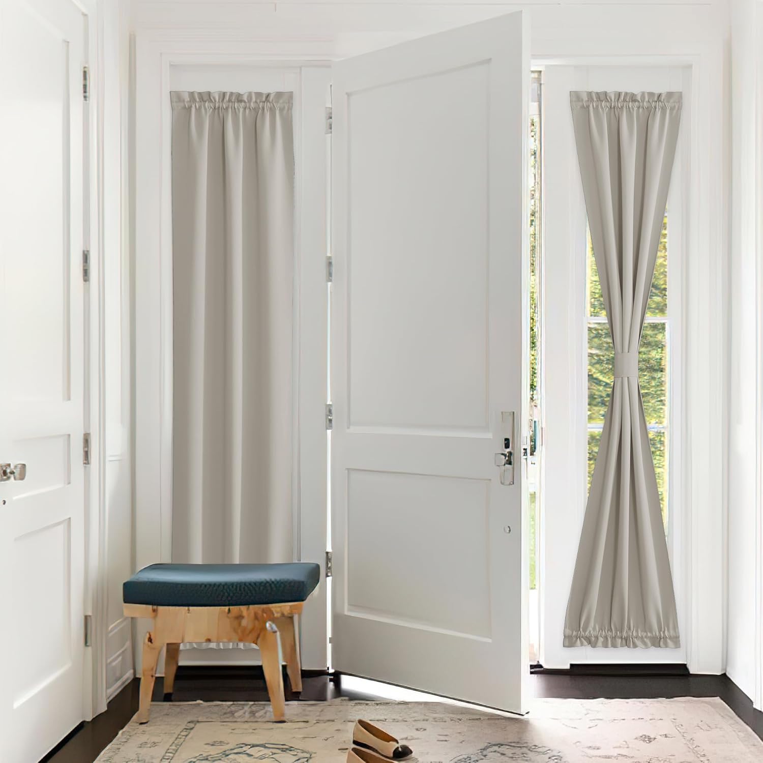 Cream Insulated Door Curtain Spefrowx, Rod Pocket French Curtain Window Treatment for Sliding Door with Adjustable Tieback Elegant Home Decoration, 25 x 72 inches, 1 Panel - Image 1