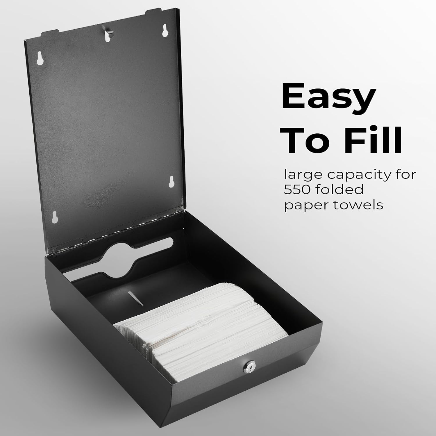 Paper Towel Dispenser Wall Mount - Multifold Trifold Paper Towel Dispensers, Large Capacity Stainless Steel Tissue Holder, Suitable for Bathrooms and Public Places Black - Image 6