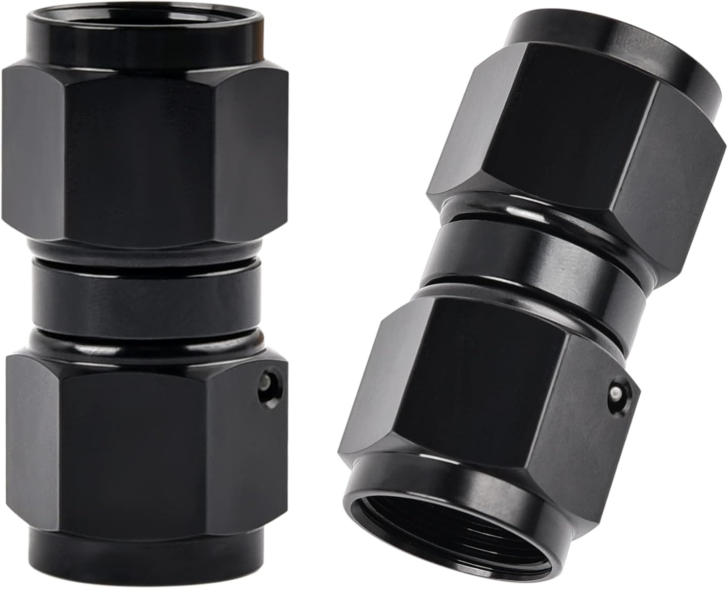 6AN Female to 6AN Female Straight Swivel Coupler Union Fitting Adapter Aluminum Black 2PCS - Image 1
