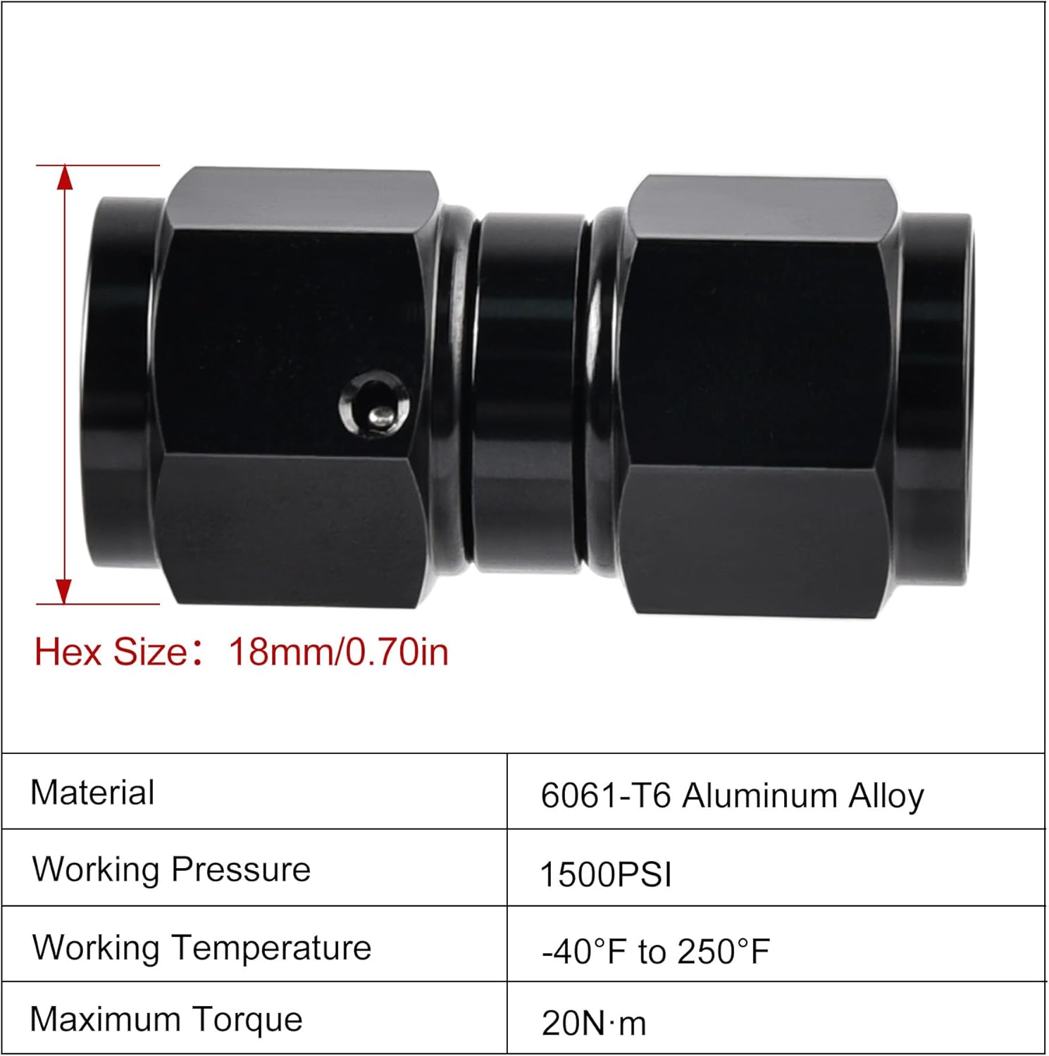 6AN Female to 6AN Female Straight Swivel Coupler Union Fitting Adapter Aluminum Black 2PCS - Image 2
