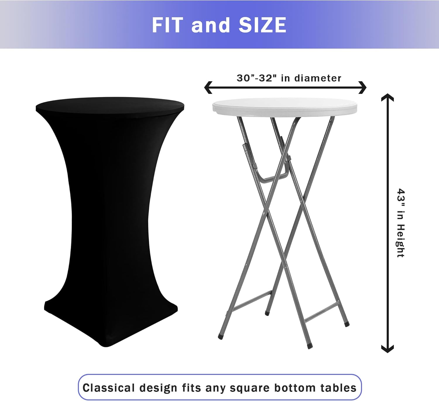 Cocktail Table Covers, 2 Pack - Fitted Stretch Spandex Square Corners Cocktail Tablecloths,High Top Table Cloths (Black, Fit for 30