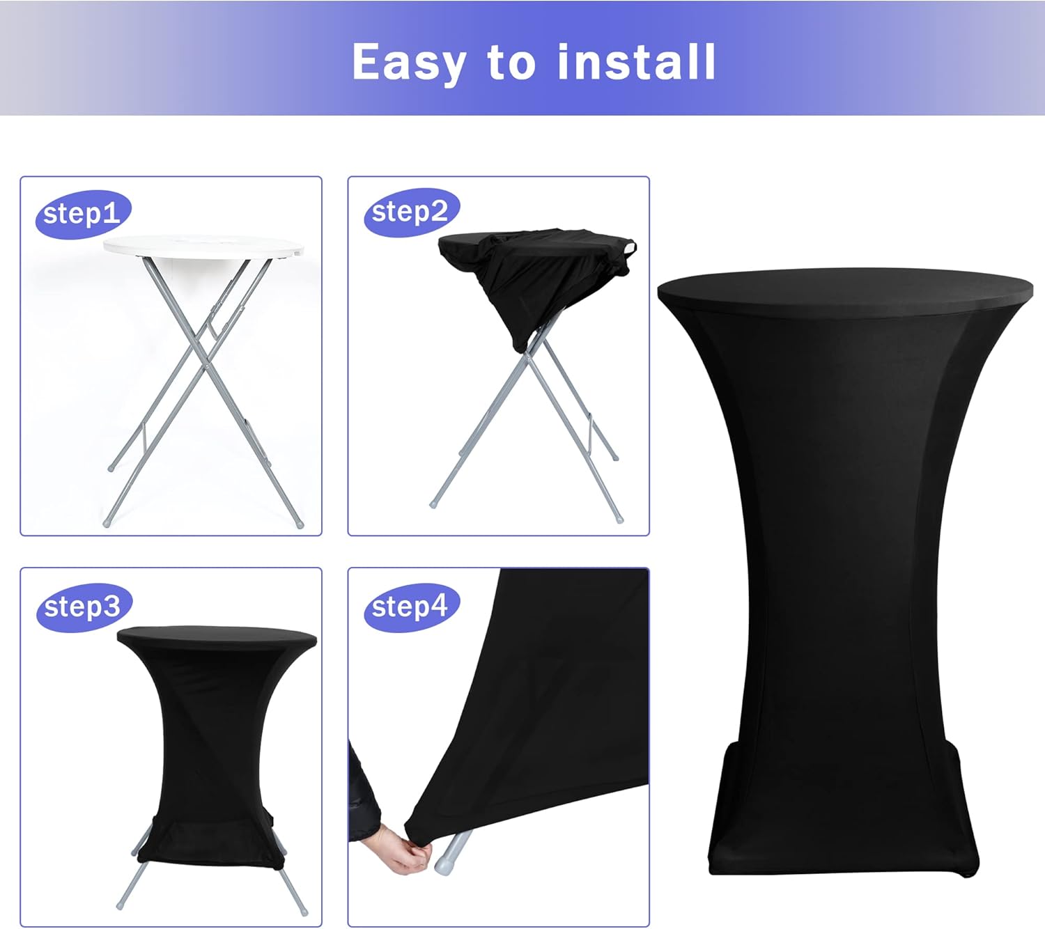 Cocktail Table Covers, 2 Pack - Fitted Stretch Spandex Square Corners Cocktail Tablecloths,High Top Table Cloths (Black, Fit for 30