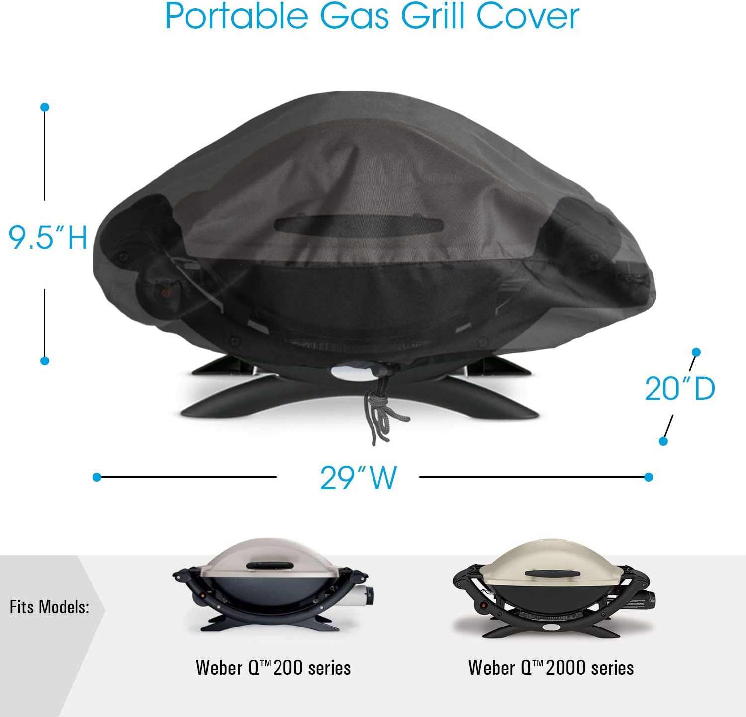 Waterproof Portable Grill Cover for Weber Q2000, Q200 Series and Baby Q Gas Grill, Compared to Weber 7111, All Weather Protection, Black - Image 3