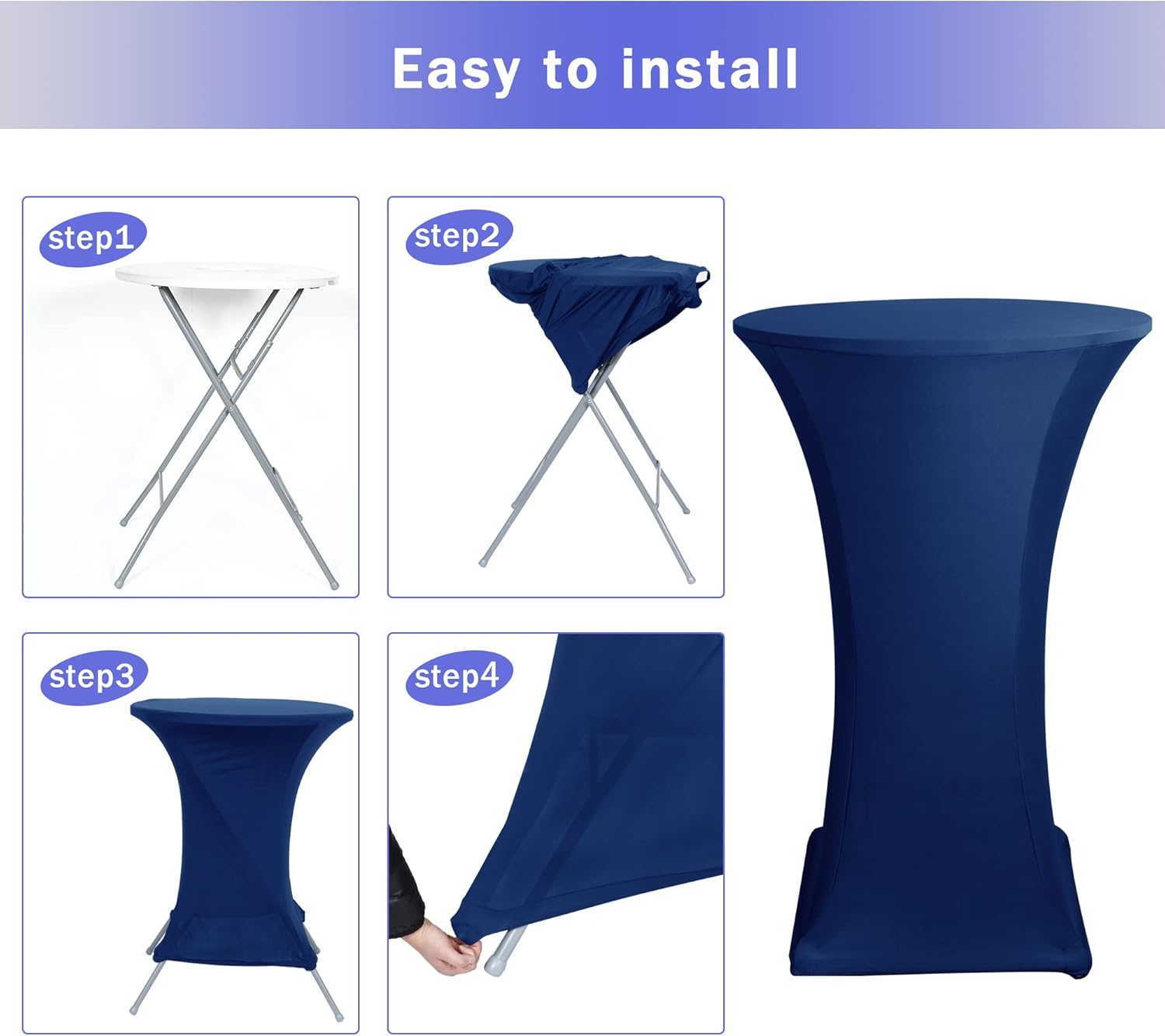 Cocktail Table Covers, 2 Pack - Fitted Stretch Spandex Square Corners Cocktail Tablecloths (Navy, Fit for 30