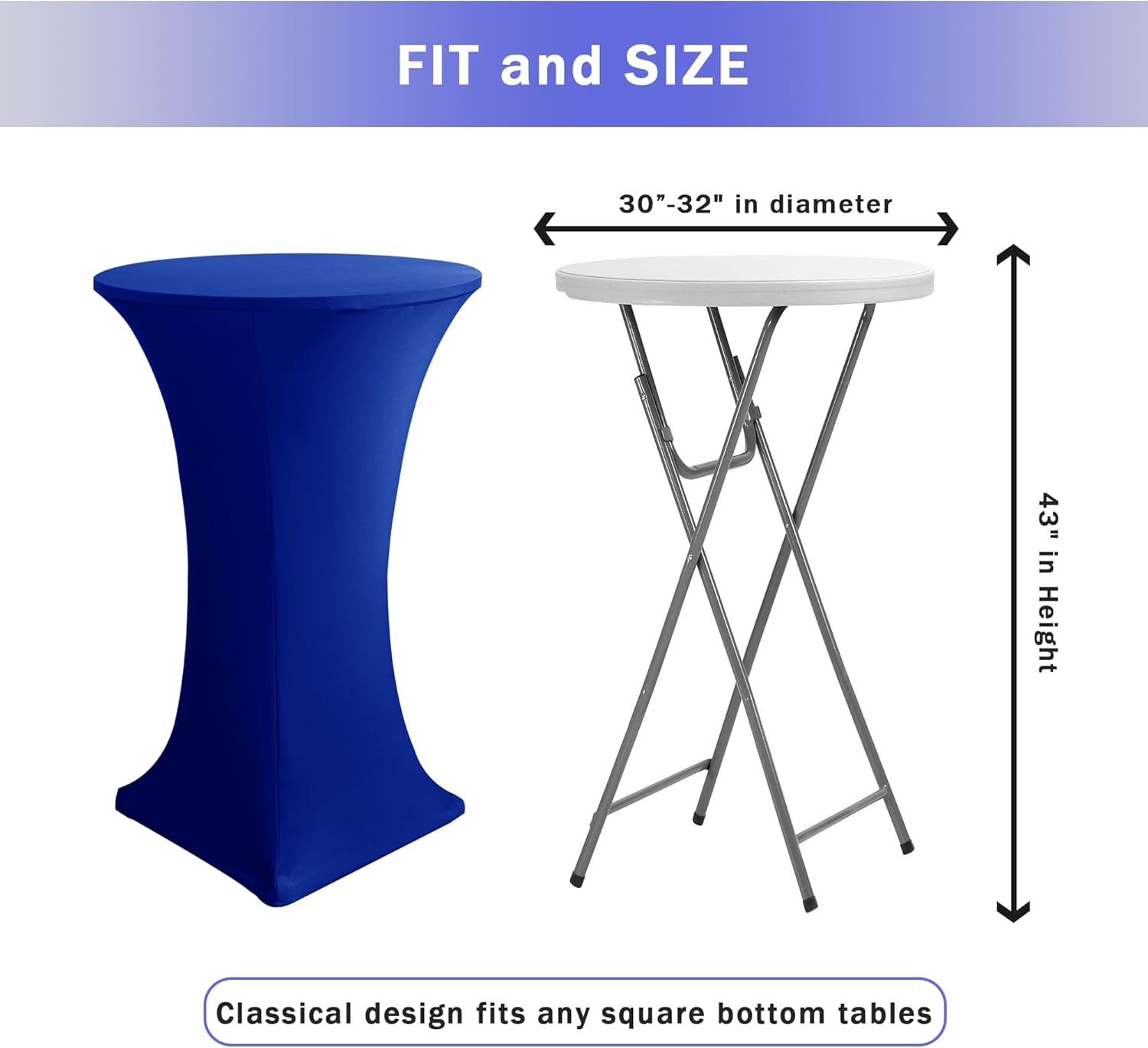 Cocktail Table Covers, 2 Pack - Fitted Stretch Spandex Square Corners Cocktail Tablecloths (Royal Blue, Fit for 30