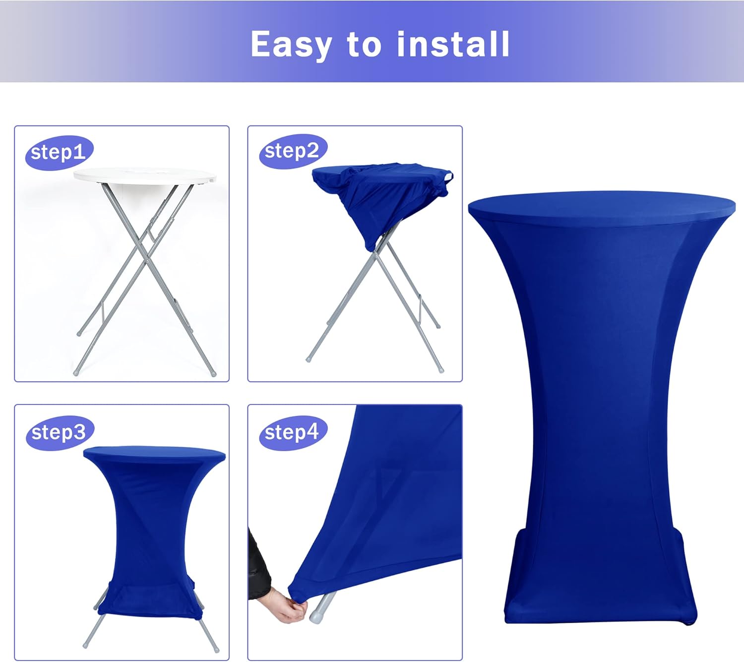 Cocktail Table Covers, 2 Pack - Fitted Stretch Spandex Square Corners Cocktail Tablecloths (Royal Blue, Fit for 30