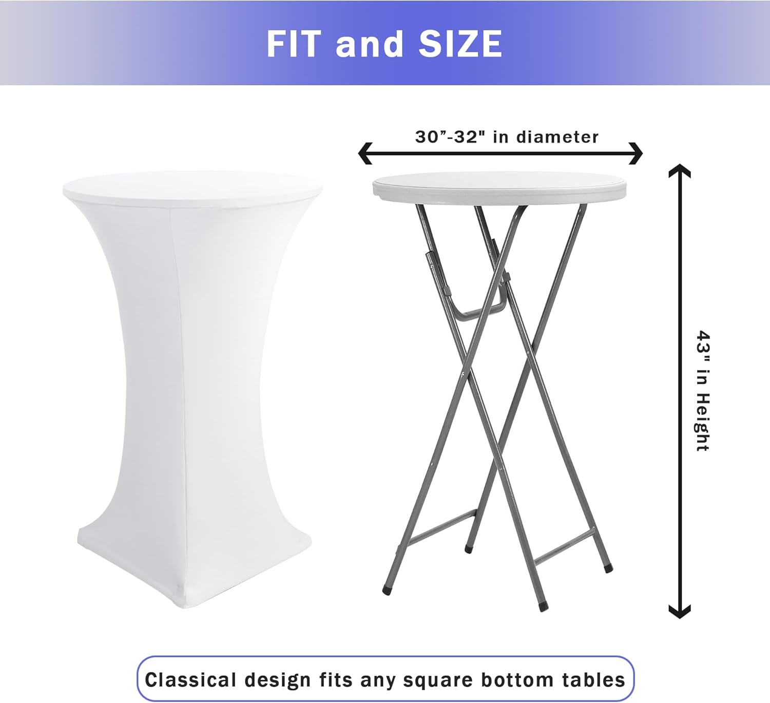 Cocktail Table Covers, 2 Pack - Fitted Stretch Spandex High Top Cocktail Tablecloths with Elastic Corners (White, Fit for 30