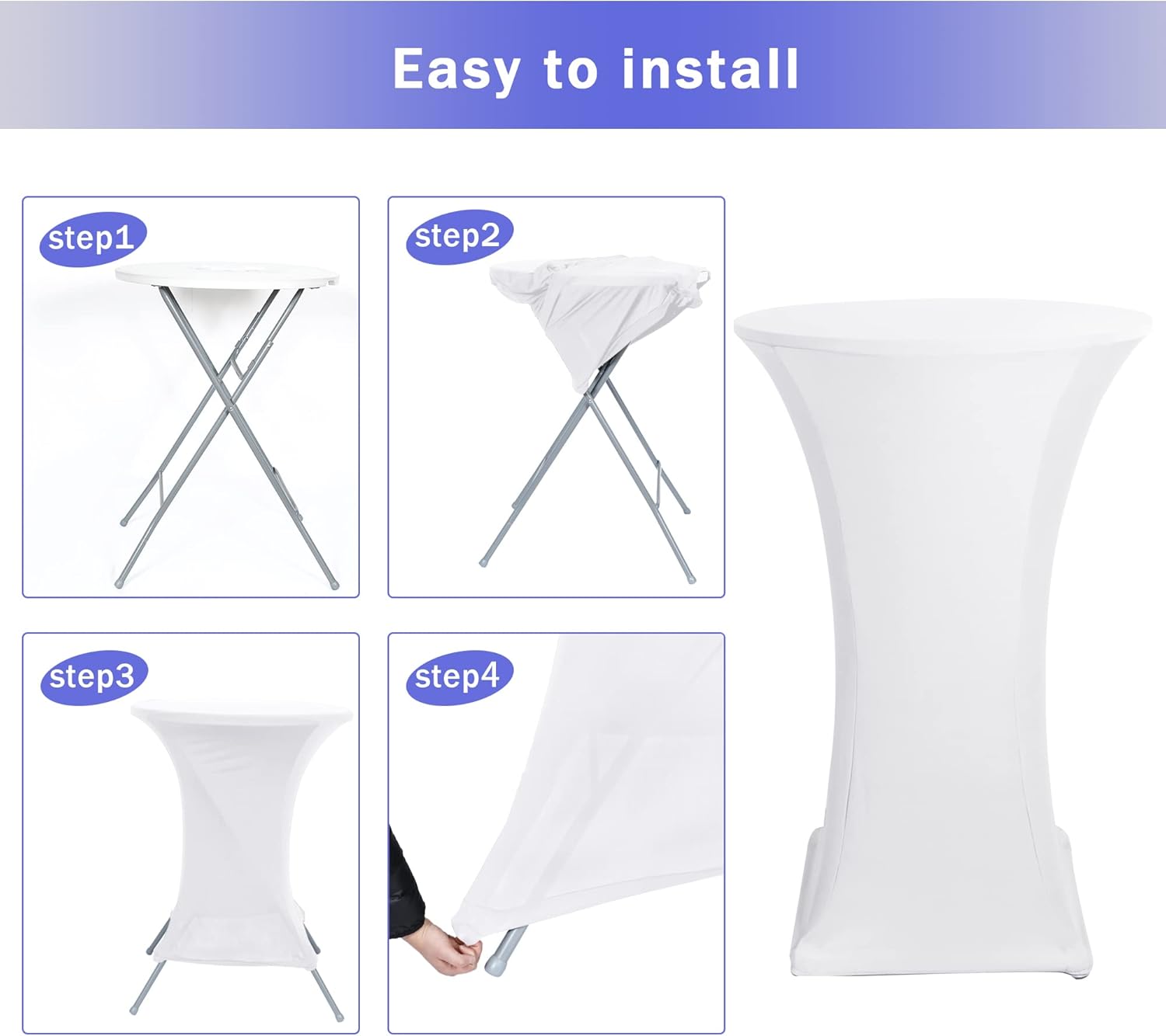 Cocktail Table Covers, 2 Pack - Fitted Stretch Spandex High Top Cocktail Tablecloths with Elastic Corners (White, Fit for 30
