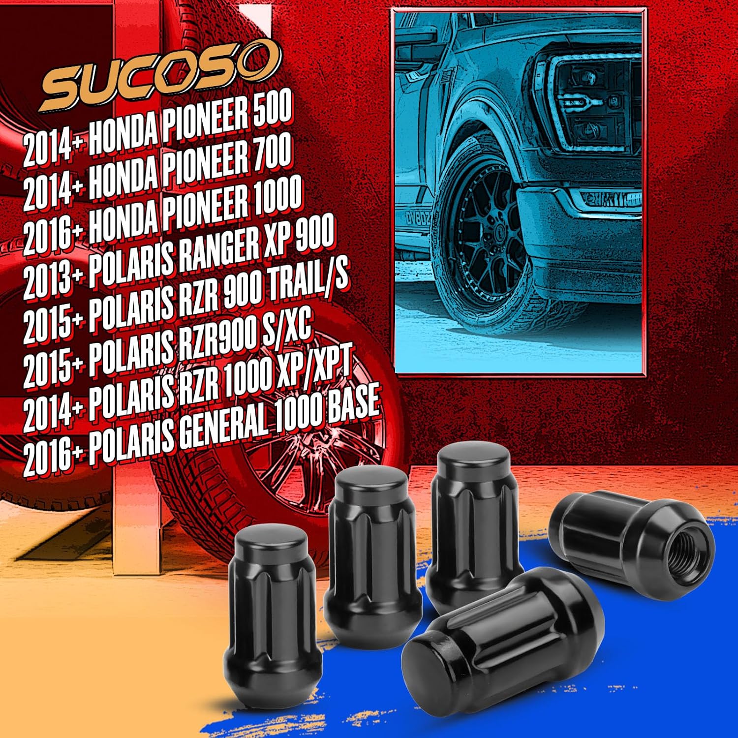 M12x1.5 Lug Nuts, 16pcs 6 Spline LugNut with Socket for Polaris RZR, ATV 12x1.5 Black Wheel LugNuts for Ranger XP 900/1000 Can Am X3 Honda Pioneer 1000 General RZR Turbo/Turbo S on UTV's Wheels - Image 3