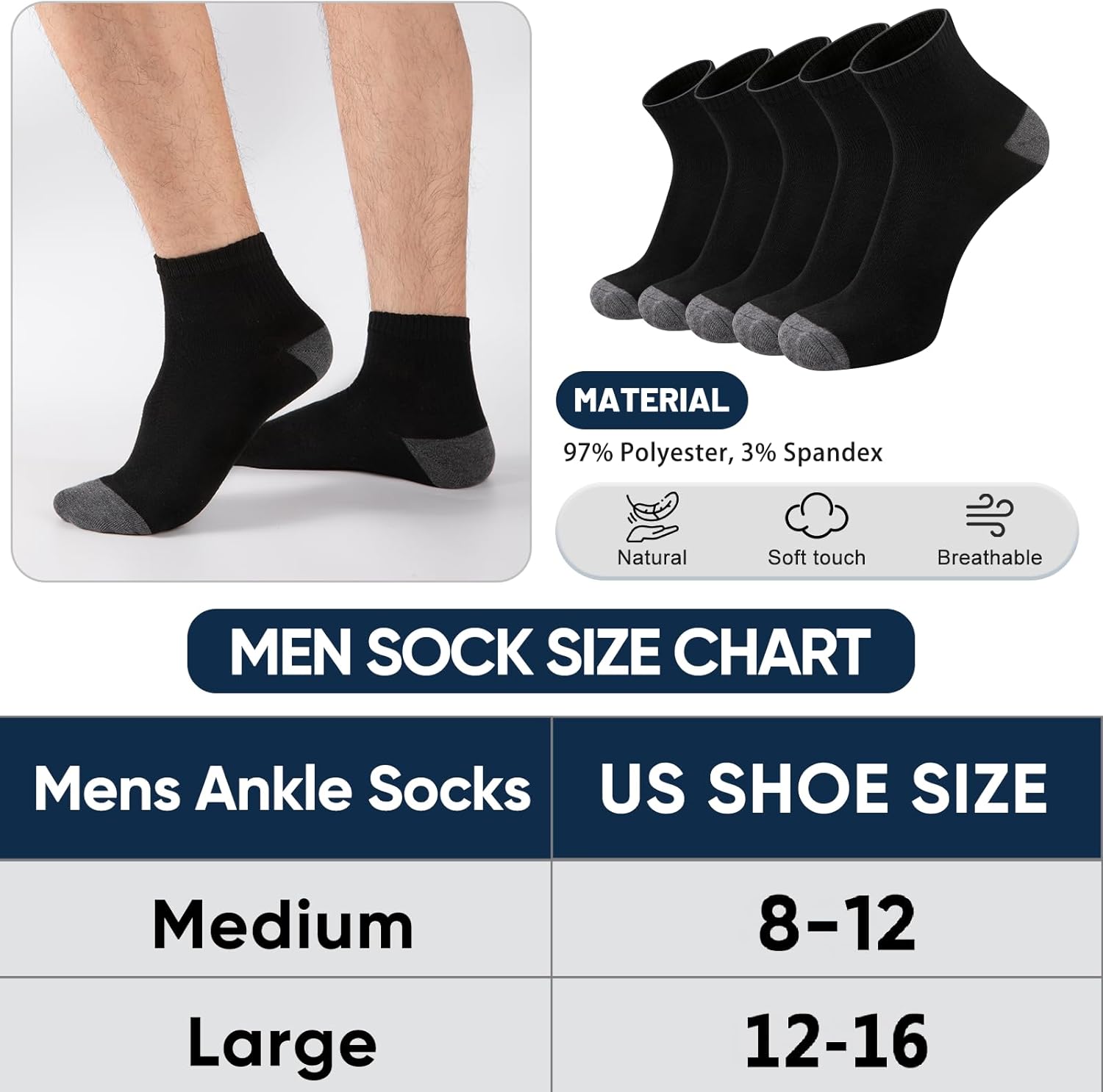 20 Pairs Ankle Socks For Men - Lightweight Mens Socks Size 8-12 Thin Casual Quarter Bulk Socks - Image 2