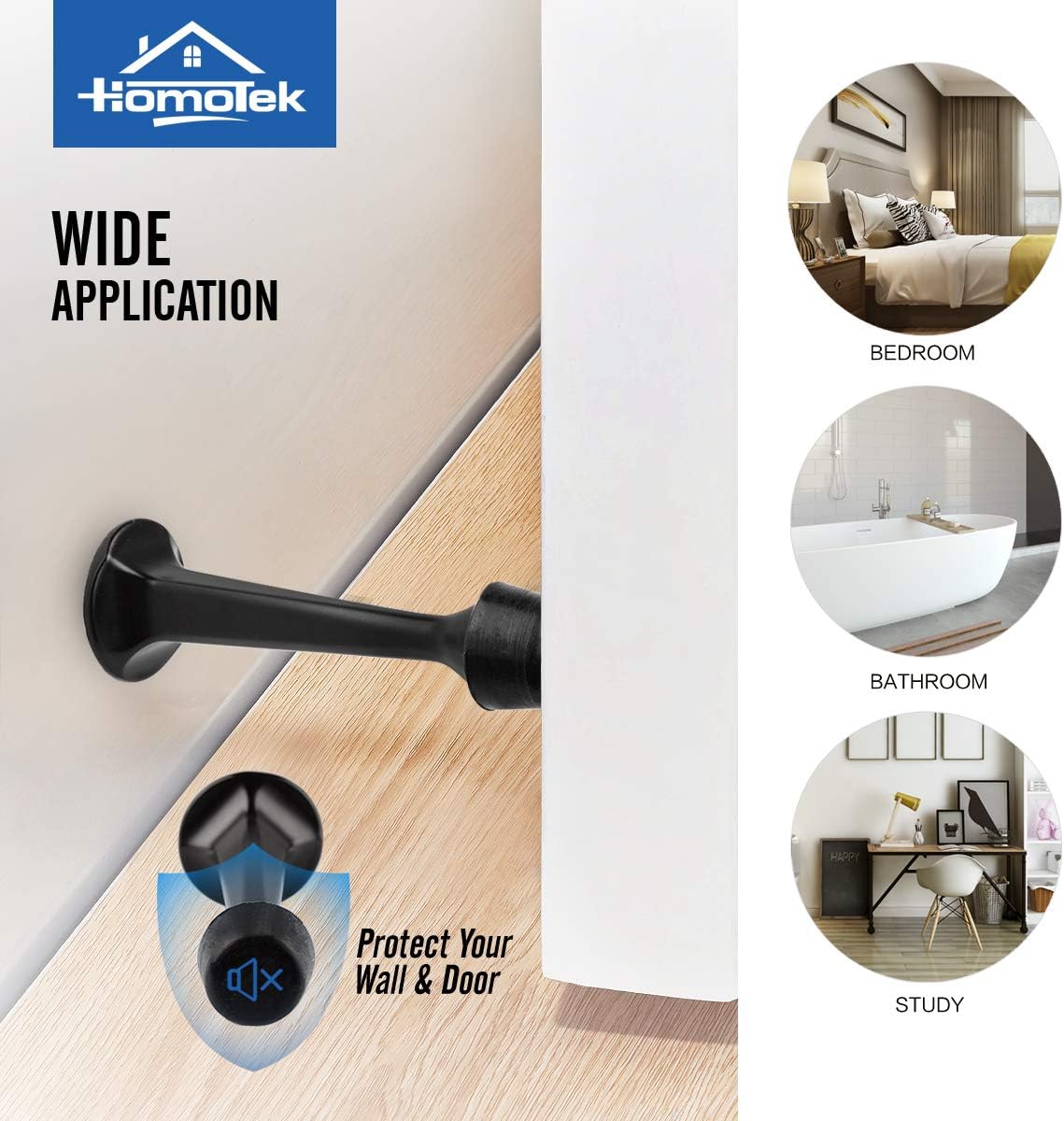 12 Pack Heavy Duty Solid Rigid Door Stop with Soft Rubber Tip, Zinc Die Cast Door Stopper Protect Wall & Door, Black - Image 6