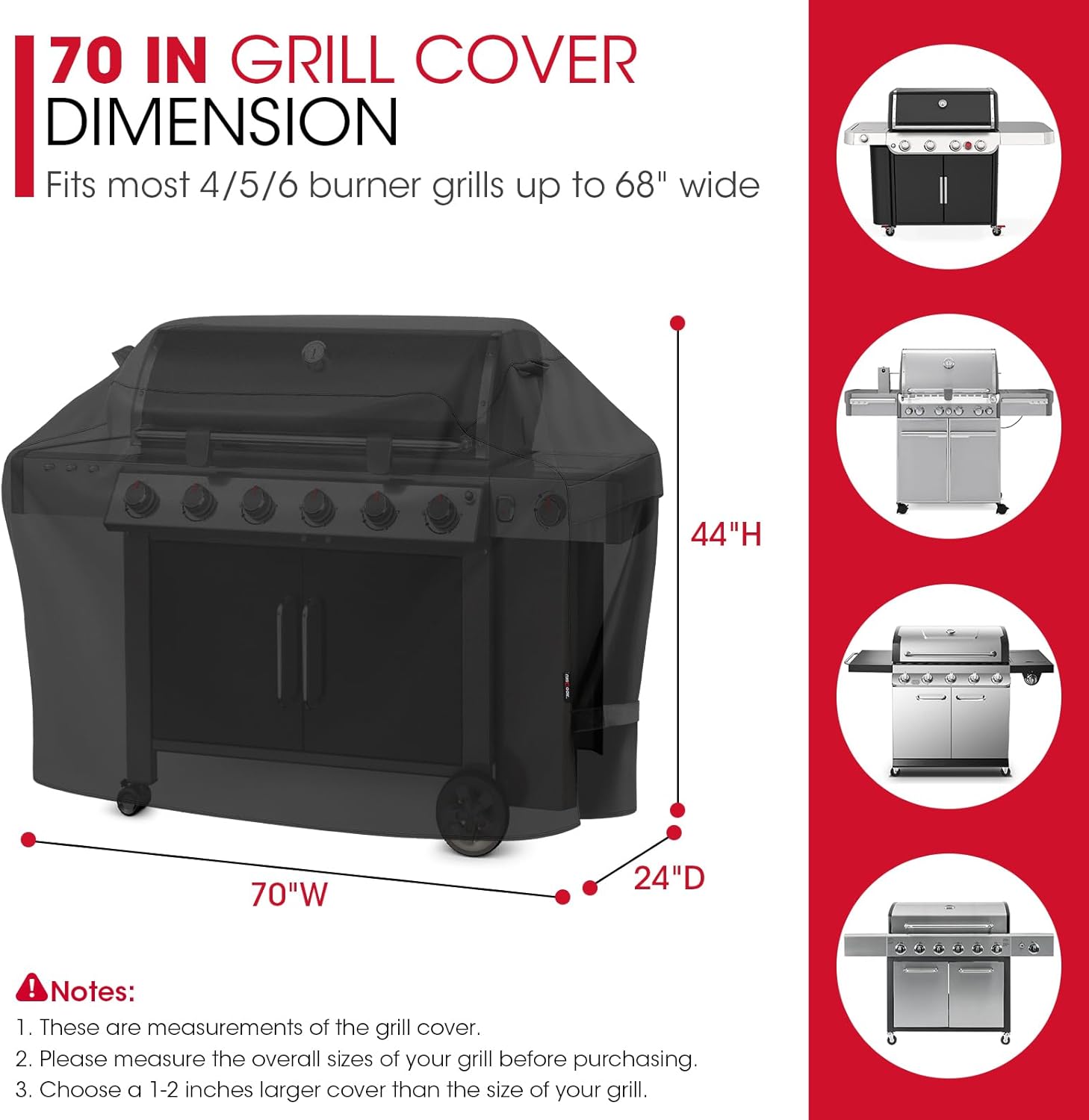 Outdoor Large Grill Cover 70 Inch, Heavy Duty Waterproof Gas Grill Cover for Outside, Fade Resistant Durable BBQ Protector, All Weather Protection for Backyard BBQs, Black - Image 2