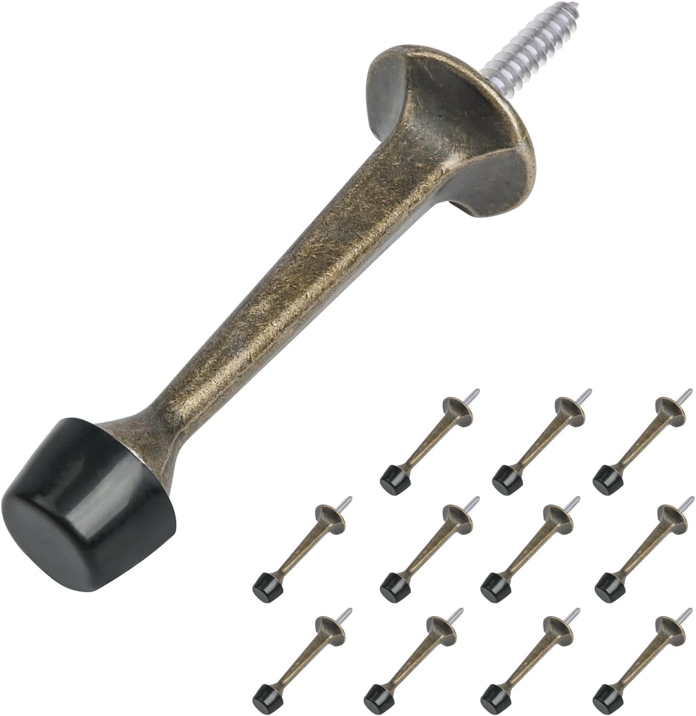 12 Pack Heavy Duty Solid Rigid Door Stop with Soft Rubber Tip, Zinc Die Cast Door Stopper Protect Wall & Door,Antique Brass - Image 1