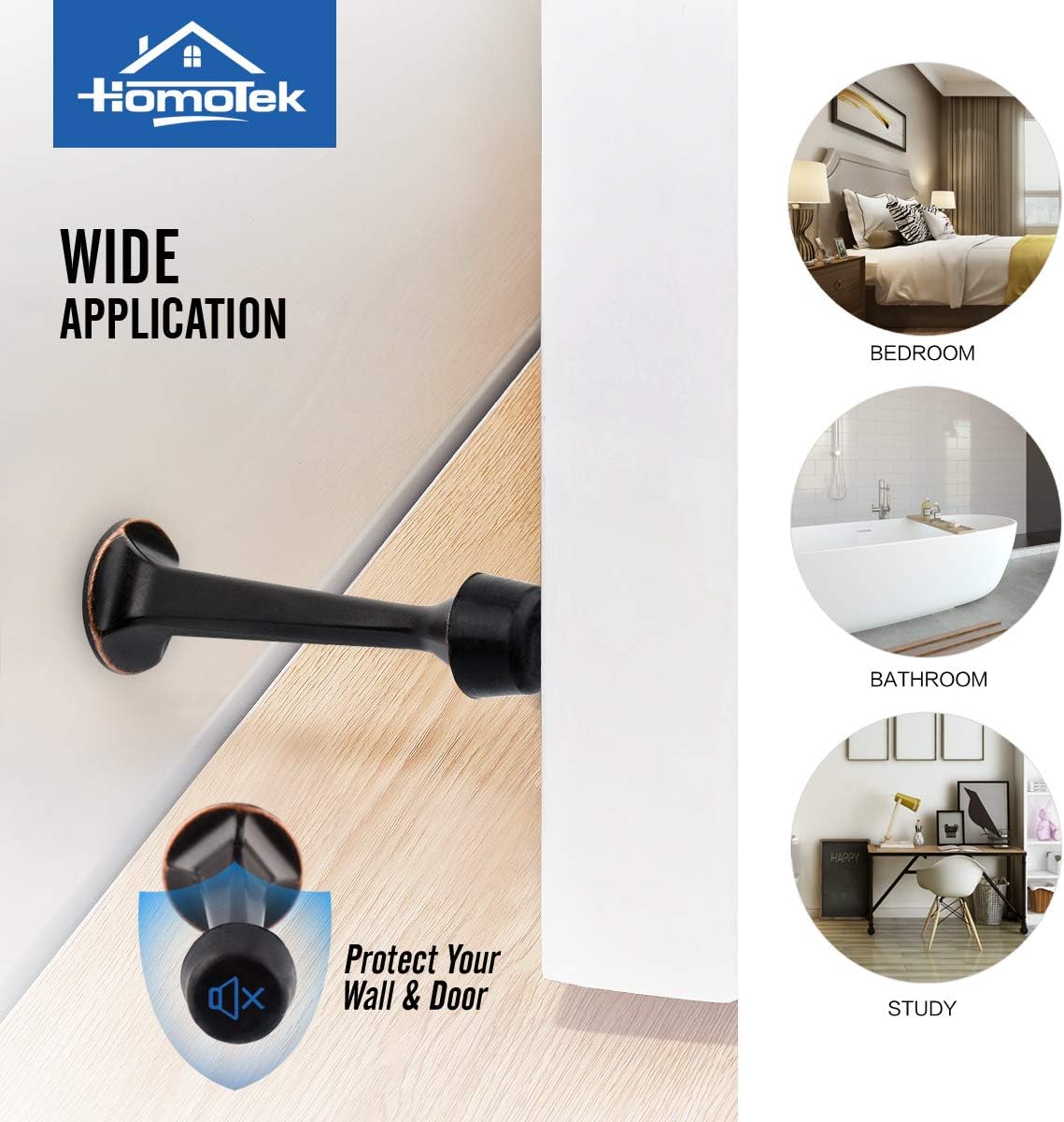 12 Pack Heavy Duty Solid Rigid Door Stop with Soft Rubber Tip, Zinc Die Cast Door Stopper Protect Wall & Door, Oil Rubbed Bronze - Image 6