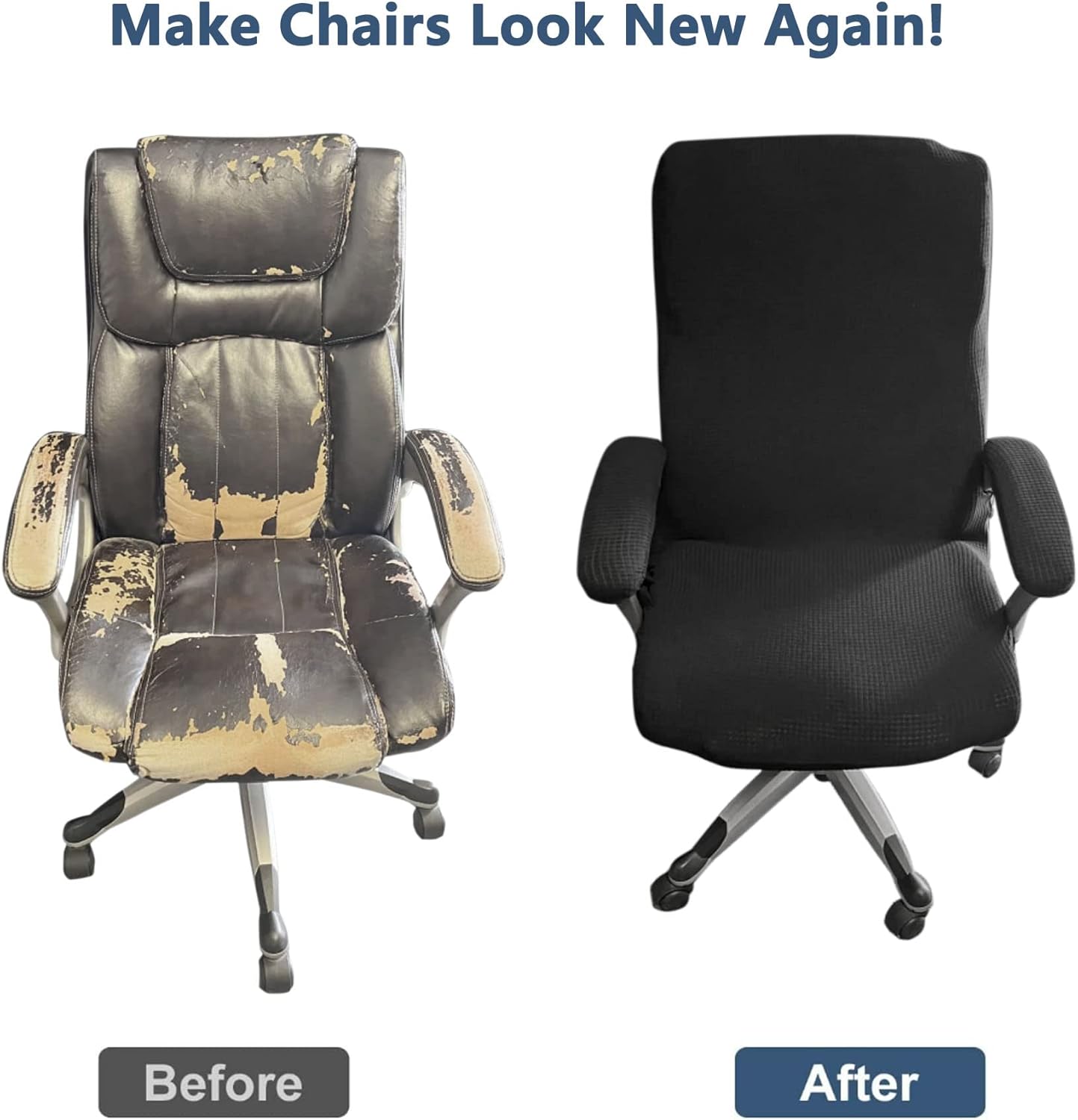 Office Chair Cover with Armrest Covers， Universal Stretch Desk Chair Cover, Computer Chair Slipcovers (Size: L) - Black - Image 2