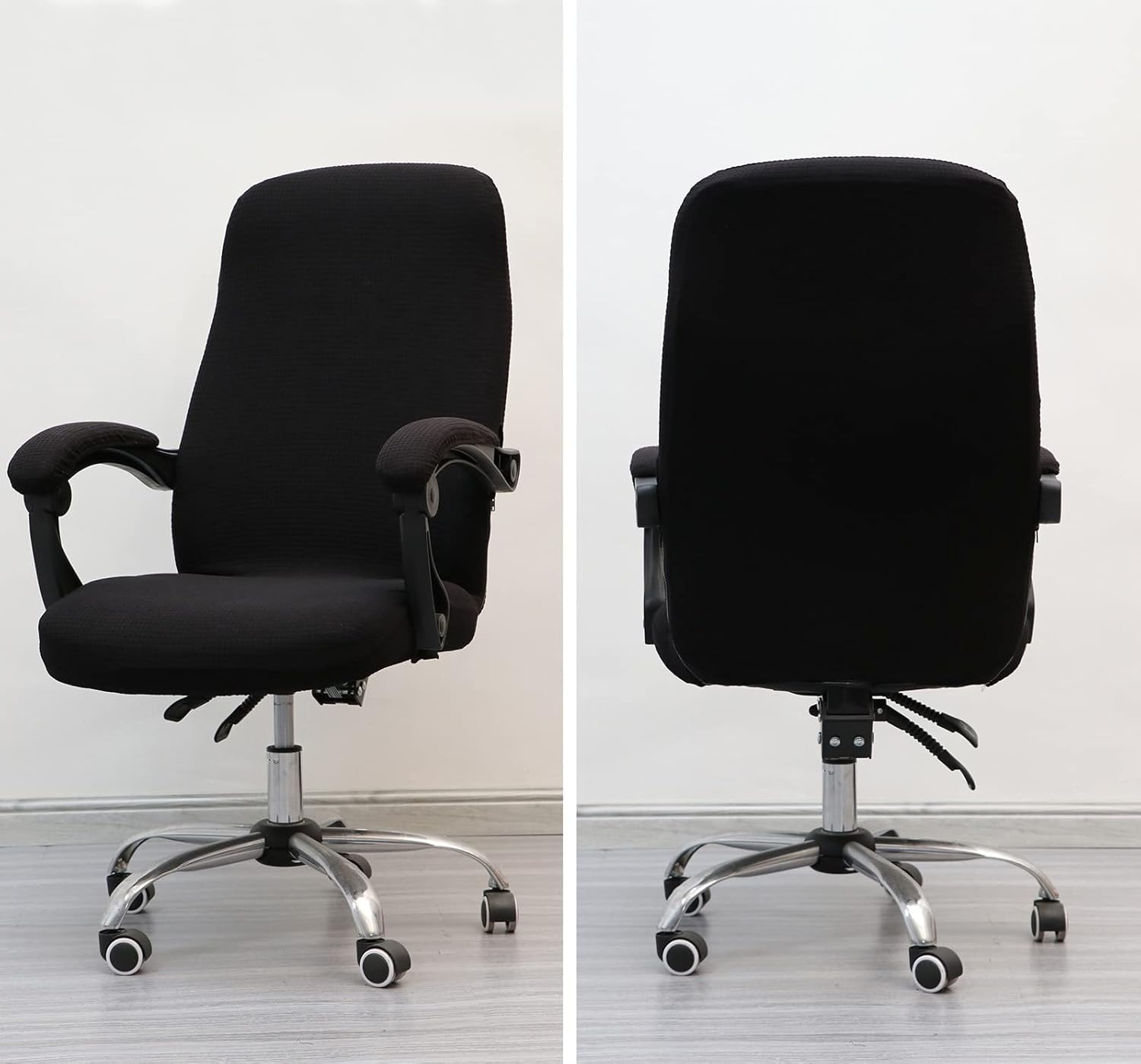Office Chair Cover with Armrest Covers， Universal Stretch Desk Chair Cover, Computer Chair Slipcovers (Size: L) - Black - Image 3