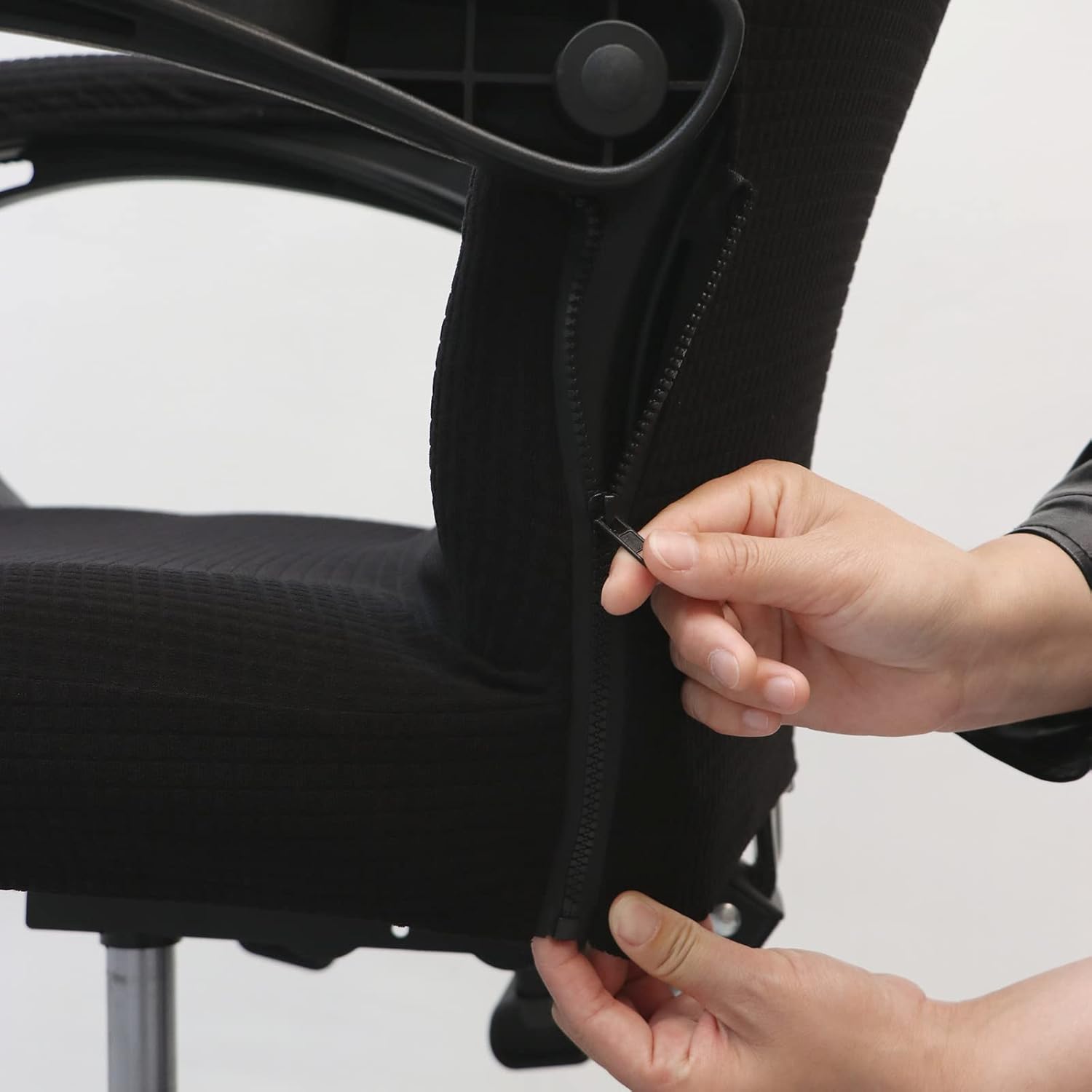 Office Chair Cover with Armrest Covers， Universal Stretch Desk Chair Cover, Computer Chair Slipcovers (Size: L) - Black - Image 5