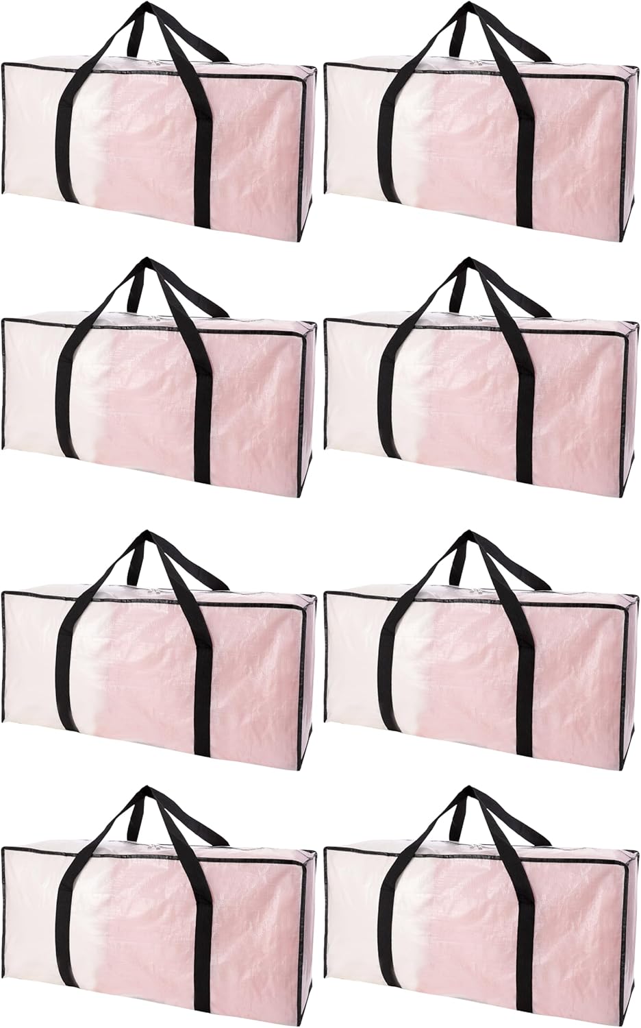 Extra Large Moving Bags with Zippers & Carrying Handles, Heavy-Duty Storage Tote for Space Saving Moving Storage, Fold Flat, Alternative to Box and Bin - 8 Pack, Semi-Transparent - Image 1