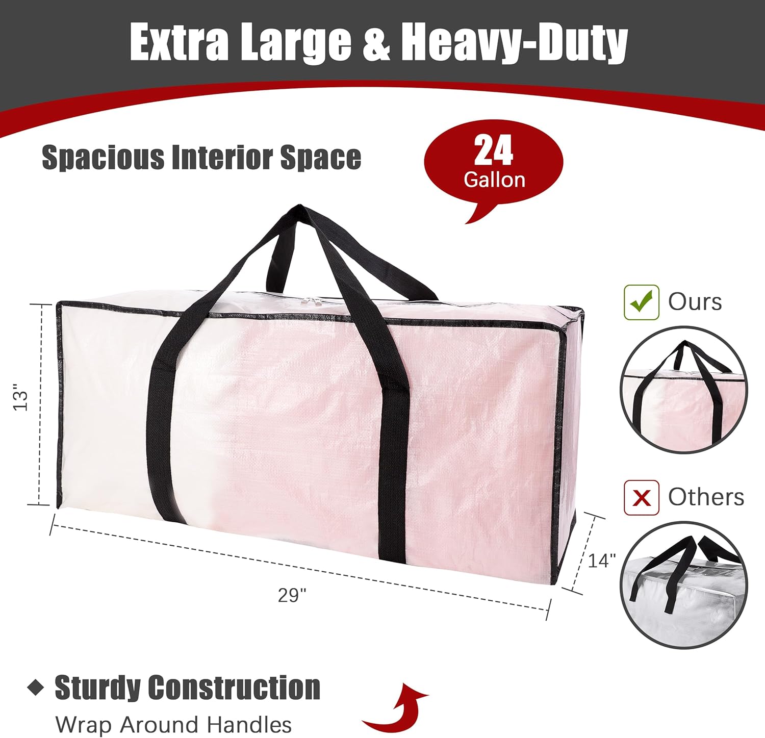 Extra Large Moving Bags with Zippers & Carrying Handles, Heavy-Duty Storage Tote for Space Saving Moving Storage, Fold Flat, Alternative to Box and Bin - 8 Pack, Semi-Transparent - Image 2