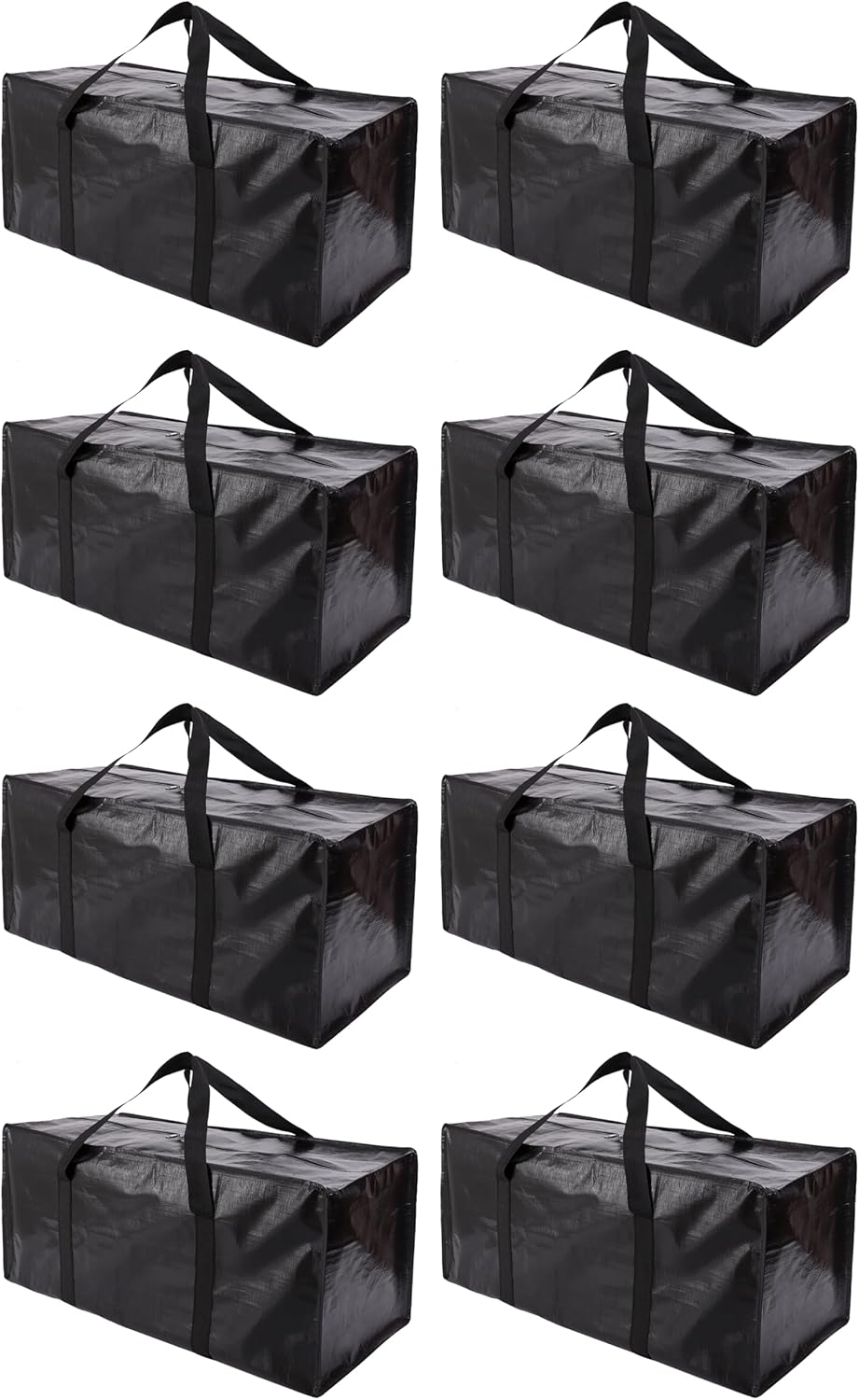 Extra Large Moving Bags with Zippers & Carrying Handles, Heavy-Duty Storage Tote for Space Saving Moving Storage, Fold Flat, Alternative to Box and Bin - 8 Pack, Black - Image 1
