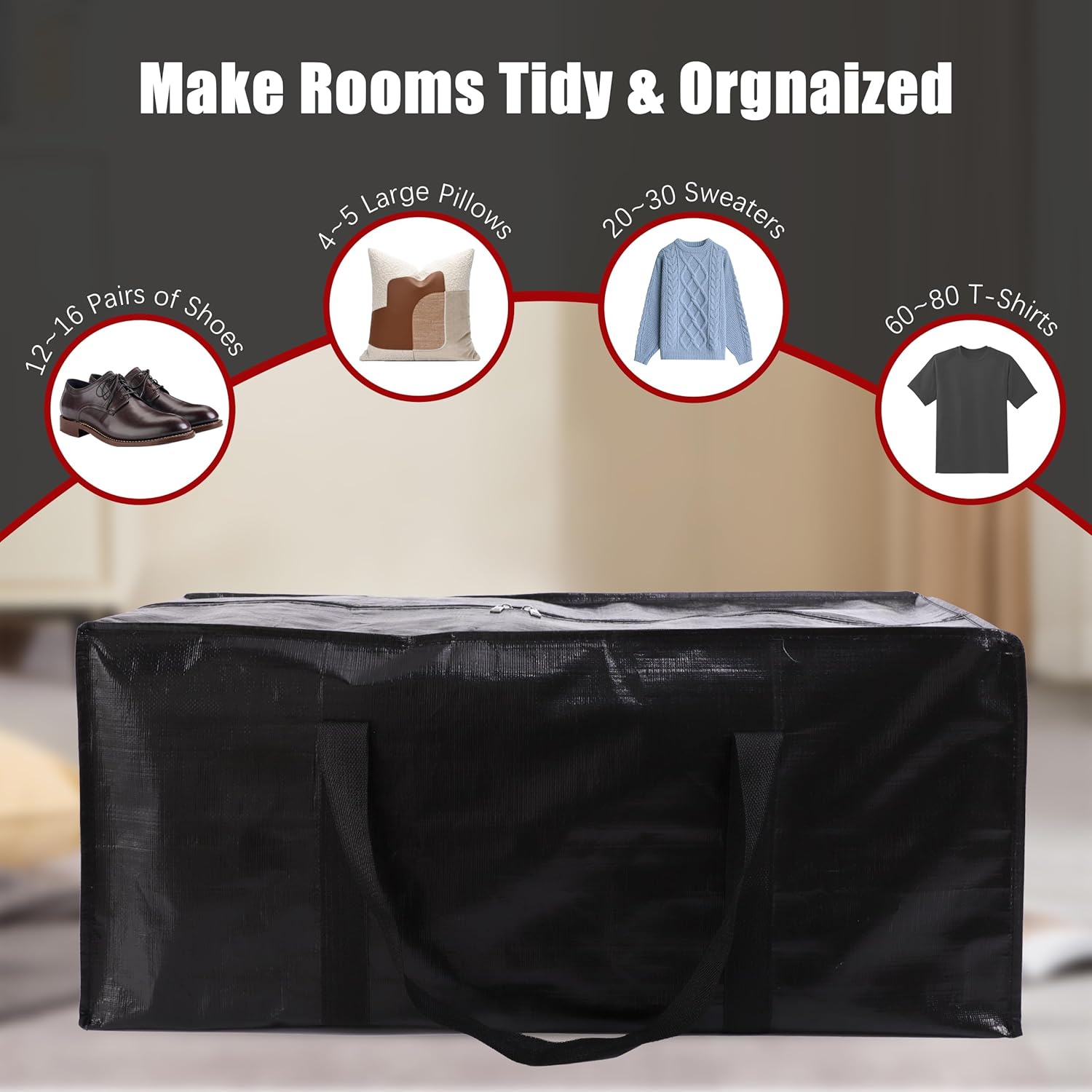 Extra Large Moving Bags with Zippers & Carrying Handles, Heavy-Duty Storage Tote for Space Saving Moving Storage, Fold Flat, Alternative to Box and Bin - 8 Pack, Black - Image 4