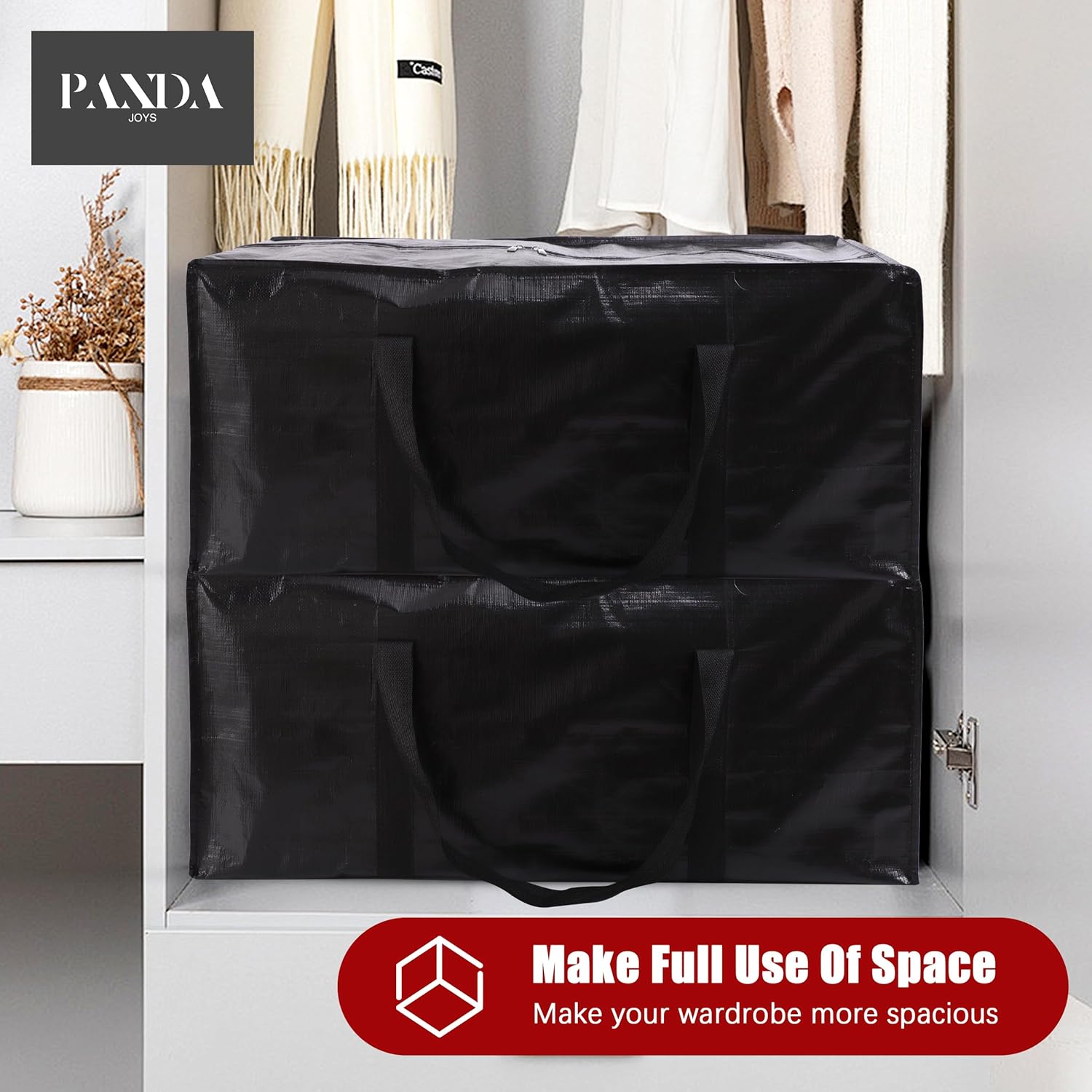 Extra Large Moving Bags with Zippers & Carrying Handles, Heavy-Duty Storage Tote for Space Saving Moving Storage, Fold Flat, Alternative to Box and Bin - 8 Pack, Black - Image 7