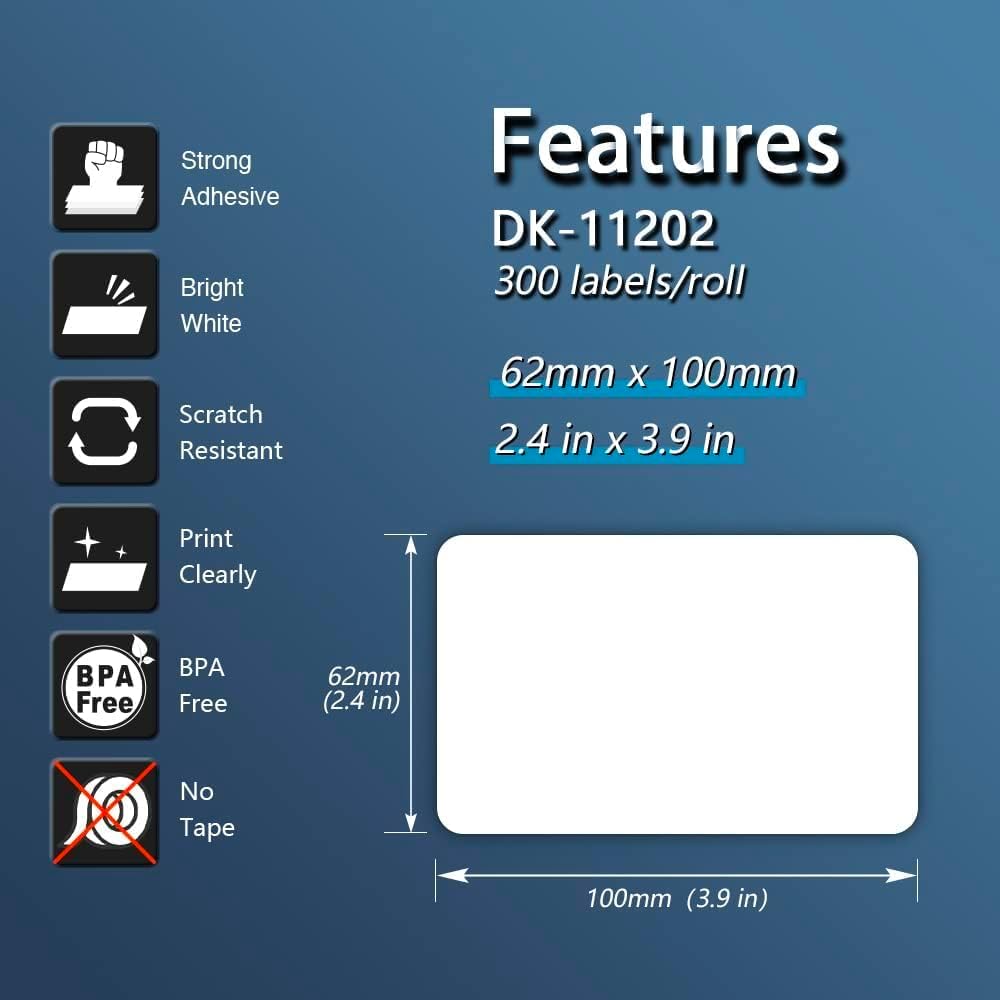 - Compatible Shipping Labels Replacement for Brother DK-1202 (2.4 in x 3.9 in), Use with Brother QL Label Printers [10 Rolls/3000 Labels] - Image 2