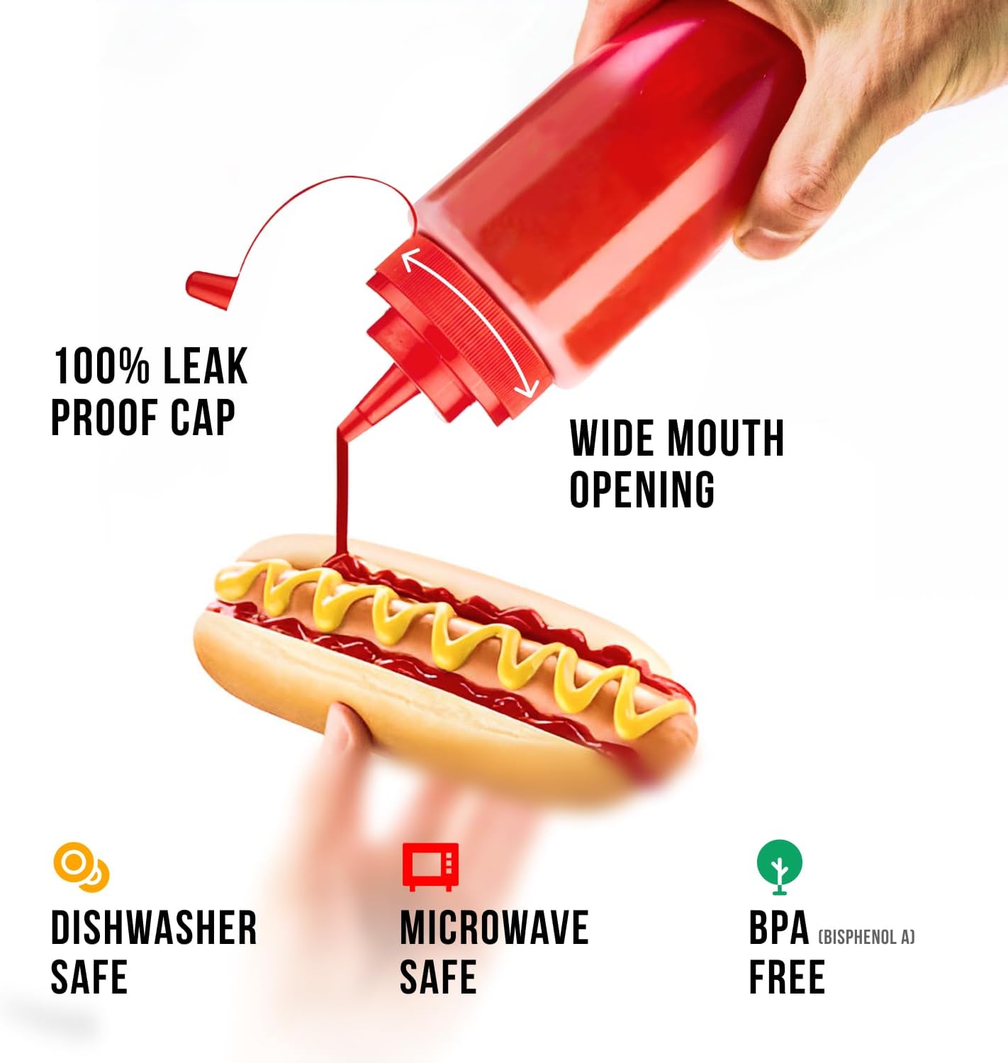 24 oz Large Condiment Squeeze Bottles for Sauces - Leak Proof - 4 Pack (XL) - Image 2