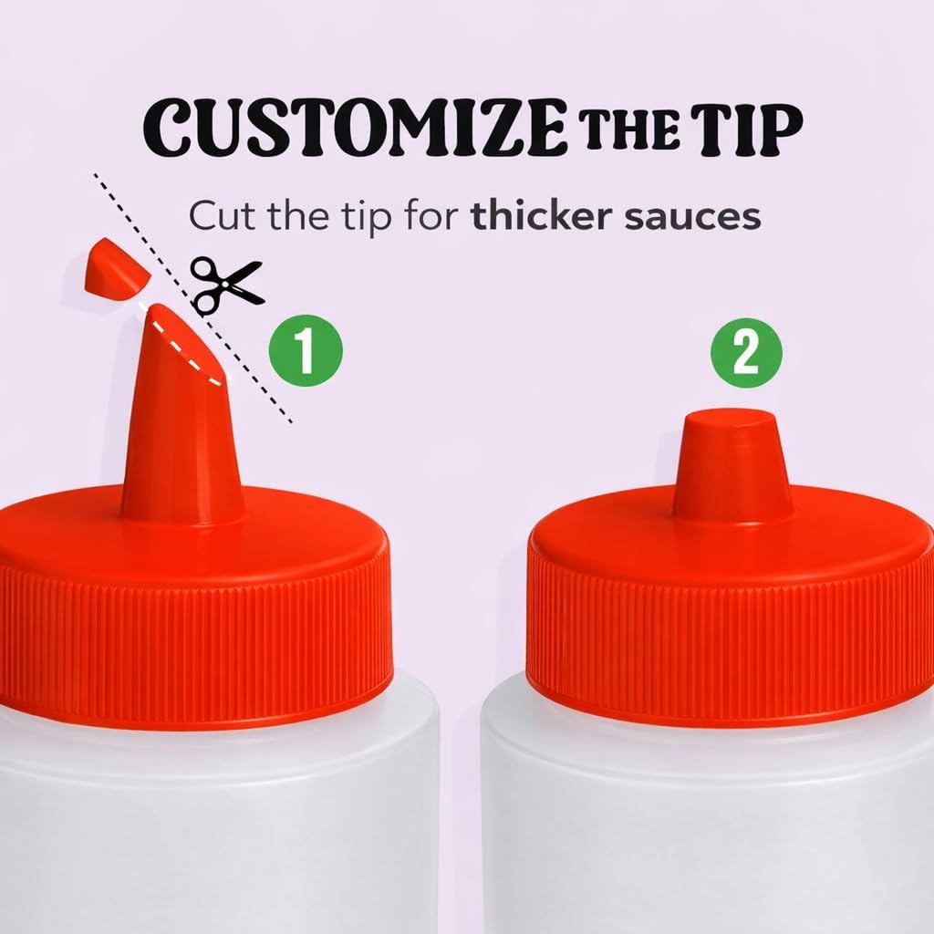 24 oz Large Condiment Squeeze Bottles for Sauces - Leak Proof - 4 Pack (XL) - Image 6