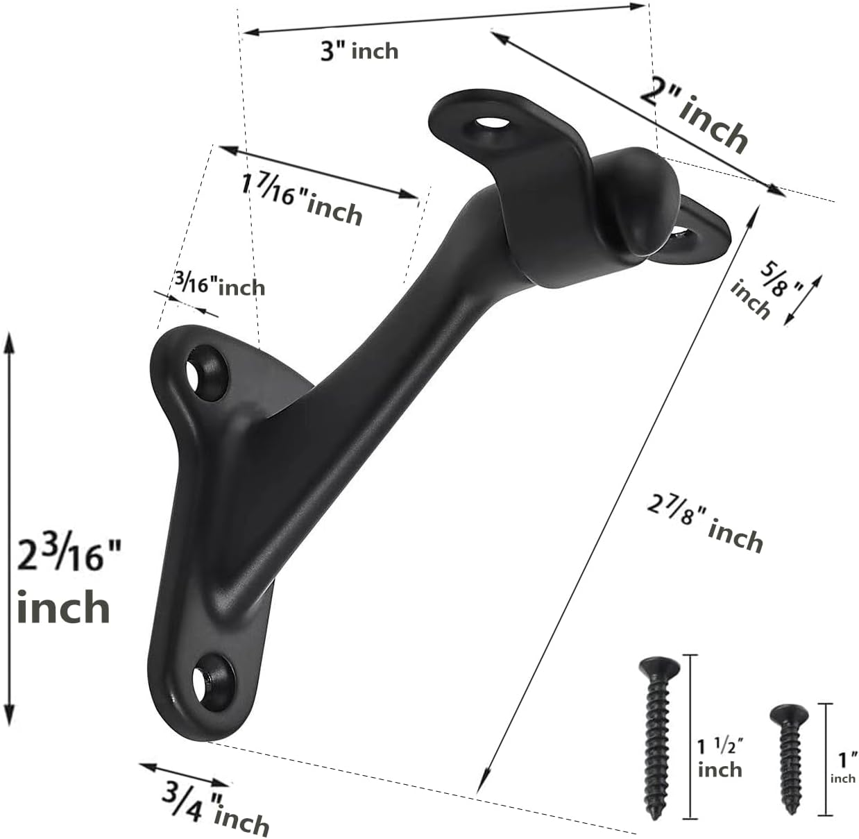 6 Pack 3 Inch Matte Black Hand Rail Bracket Heavy Duty Hardware for Stairways, Home or Office Stair Support Handrail Brackets - Image 2