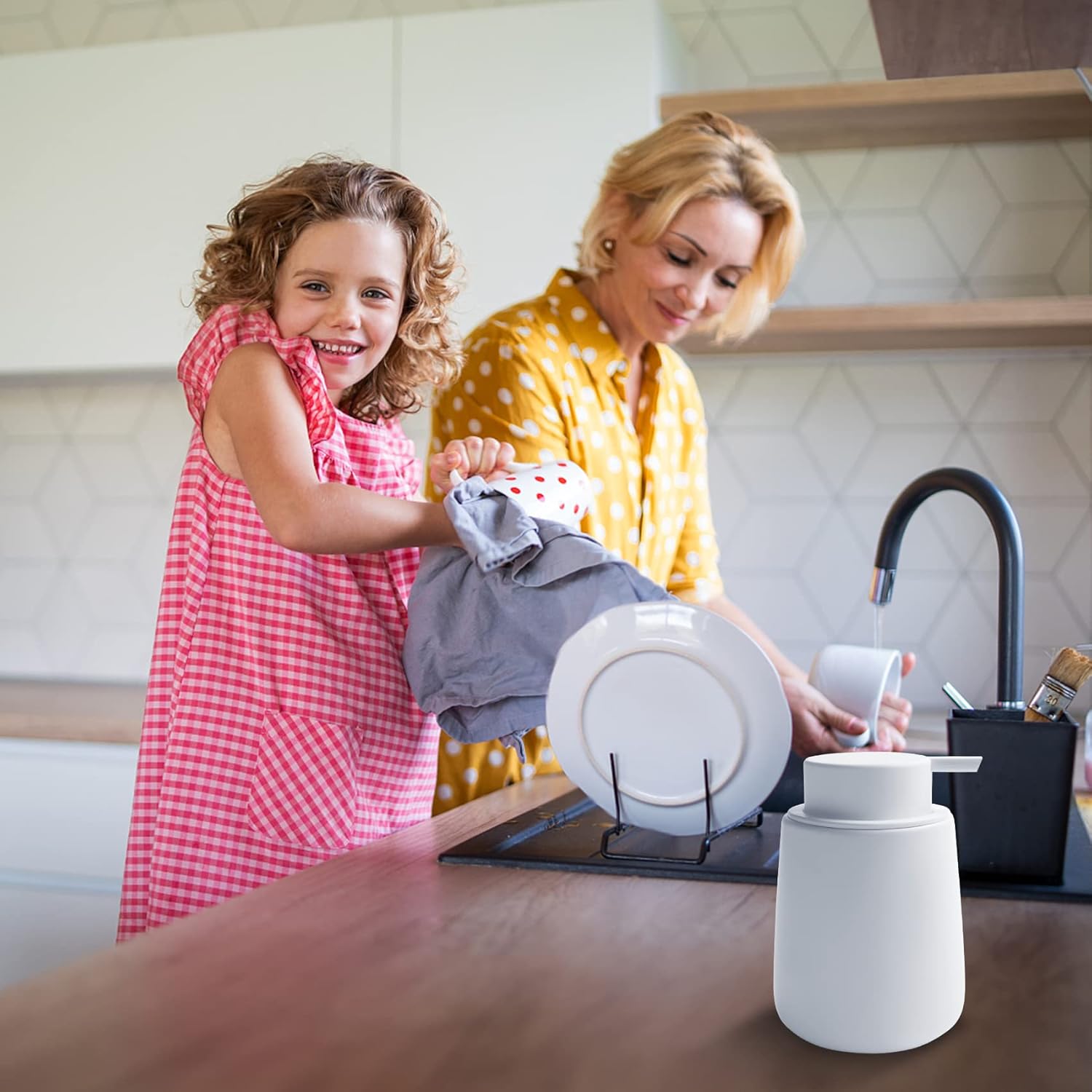 Soap Dispenser Ceramic with Easy-to-Press Pump Hand Lotion Liquid Dispenser for Shampoo Bathroom Kitchen 12 oz White - Image 4