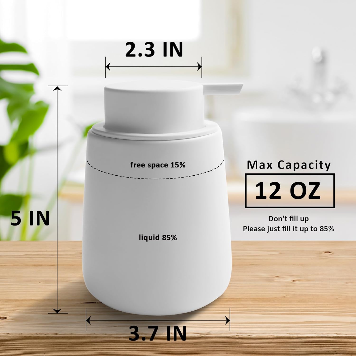 Soap Dispenser Ceramic with Easy-to-Press Pump Hand Lotion Liquid Dispenser for Shampoo Bathroom Kitchen 12 oz White - Image 7