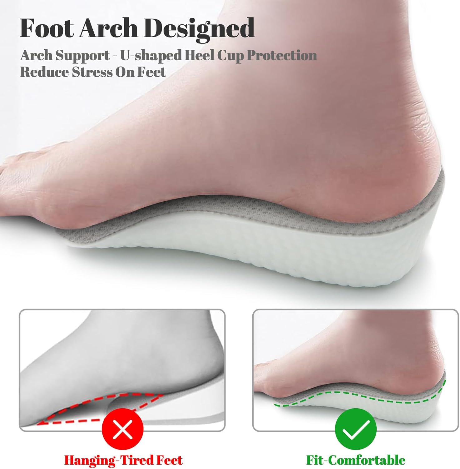 Height Increase Insoles for Men and Women, Foot Arch Contour Shoes Lifts for Men Orthopedic Heel Lift Cushion Gel Leg Discrepancy Balancer (Grey,3 Pairs - 1.5cm 2.5cm 3.5cm) (Grey) - Image 3