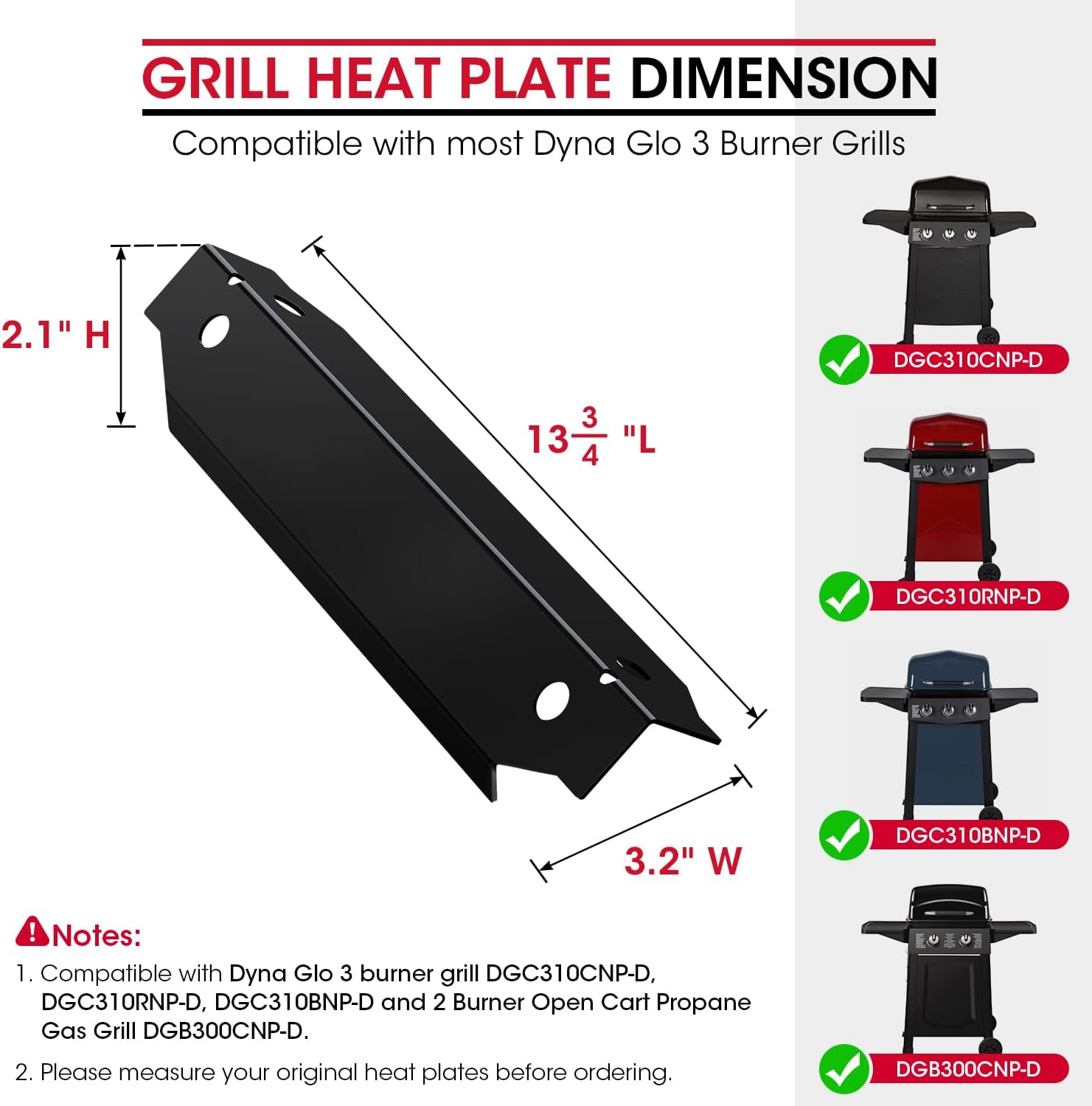 Grill Replacement Parts for Dyna-Glo 3-Burner Gas BBQ, Porcelain Grill Burner Covers, Heat Plates Shields, Flame Guards, 3 Pack - Image 2