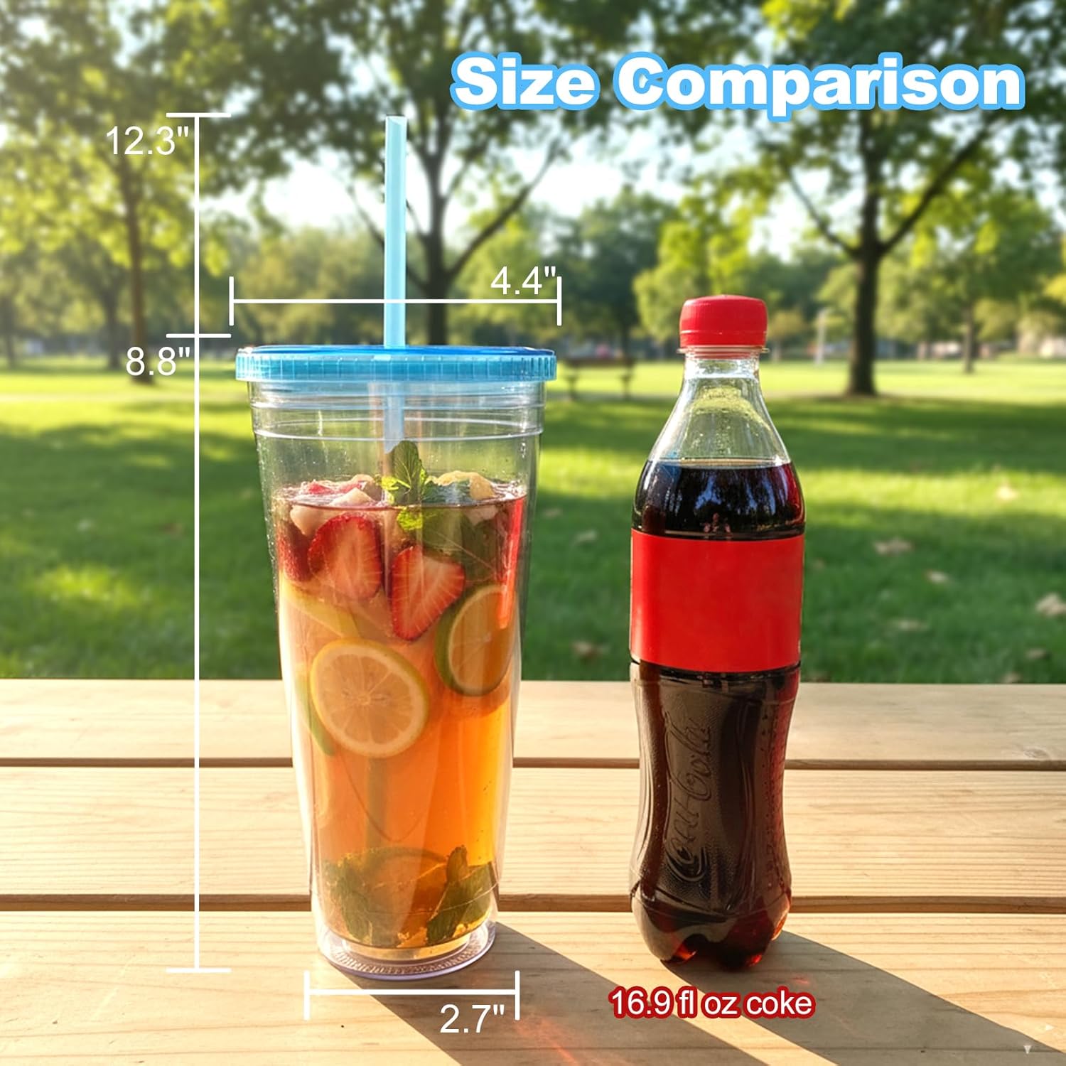 Clear Acrylic Tumbler with Straw and Lid 32 oz, Double Walled Insulated Reusable Plastic Iced Coffee Cup, To Go Cup Perfect for Parties, Birthdays, Fit in Cupholder, BPA Free, Red & Blue 2 Pack - Image 4