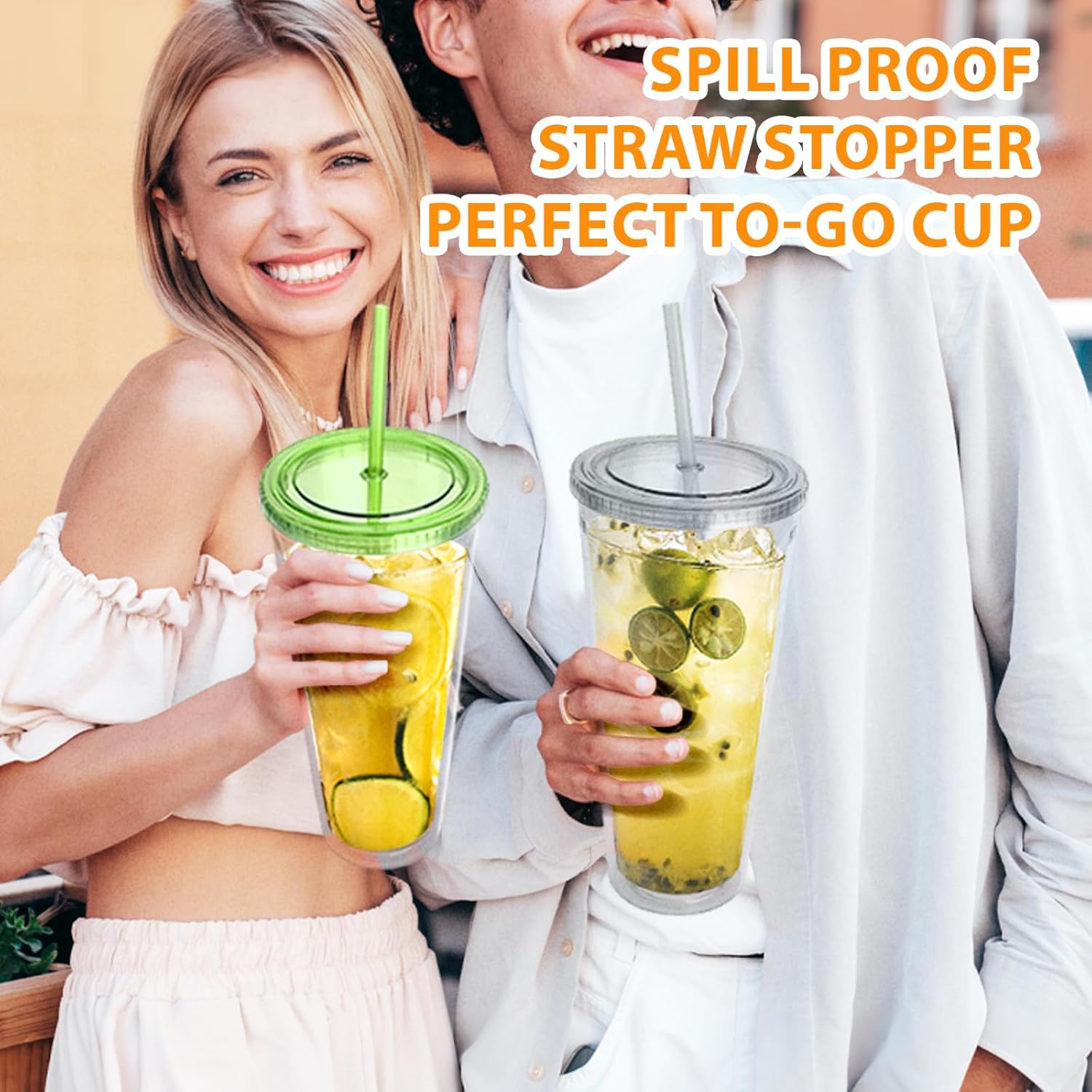 Clear Acrylic Tumbler with Straw and Lid 32 oz, Double Walled Insulated Reusable Plastic Iced Coffee Cup, To Go Cup Perfect for Parties, Birthdays, Fit in Cupholder, BPA Free, Red & Blue 2 Pack - Image 5