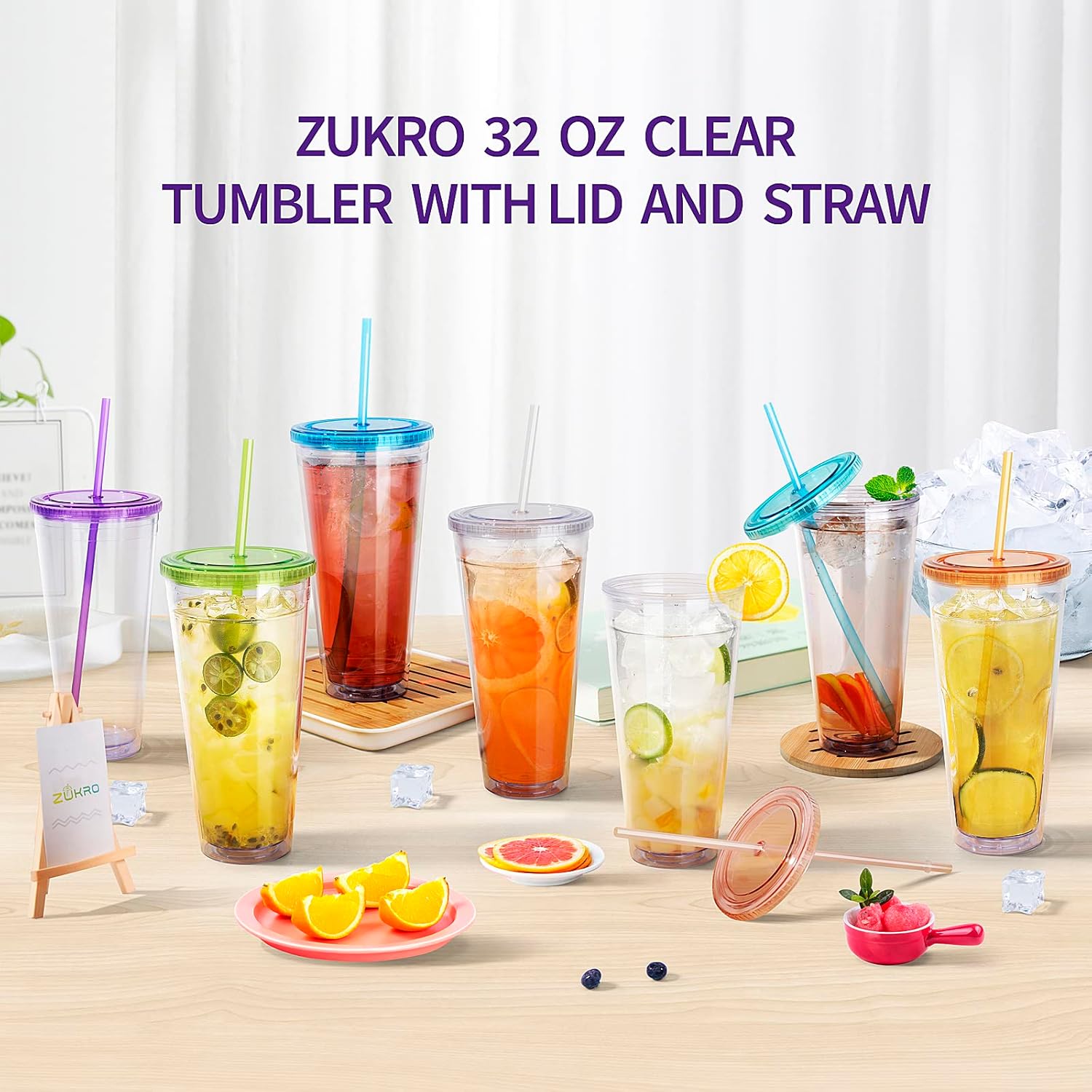 Clear Acrylic Tumbler with Straw and Lid 32 oz, Double Walled Insulated Reusable Plastic Iced Coffee Cup, To Go Cup Perfect for Parties, Birthdays, Fit in Cupholder, BPA Free, Red & Blue 2 Pack - Image 8