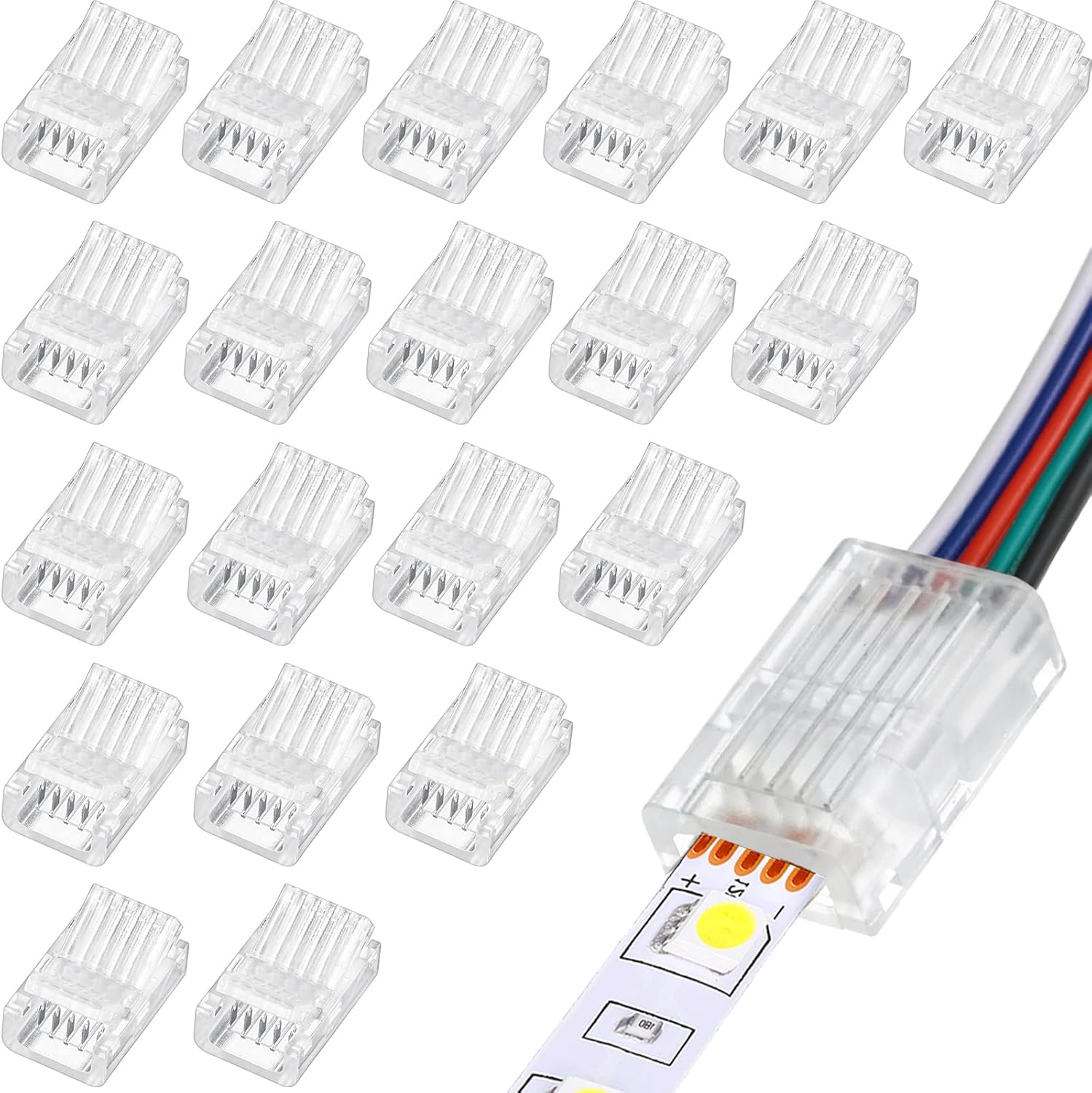 20 Pcs 5 Pin 10 mm LED Strip Connector RGB Lights Waterproof Adapter 22 Awg Wires Connector for Strip Light Unwired Gapless Track 5v 12v 24v - Image 1