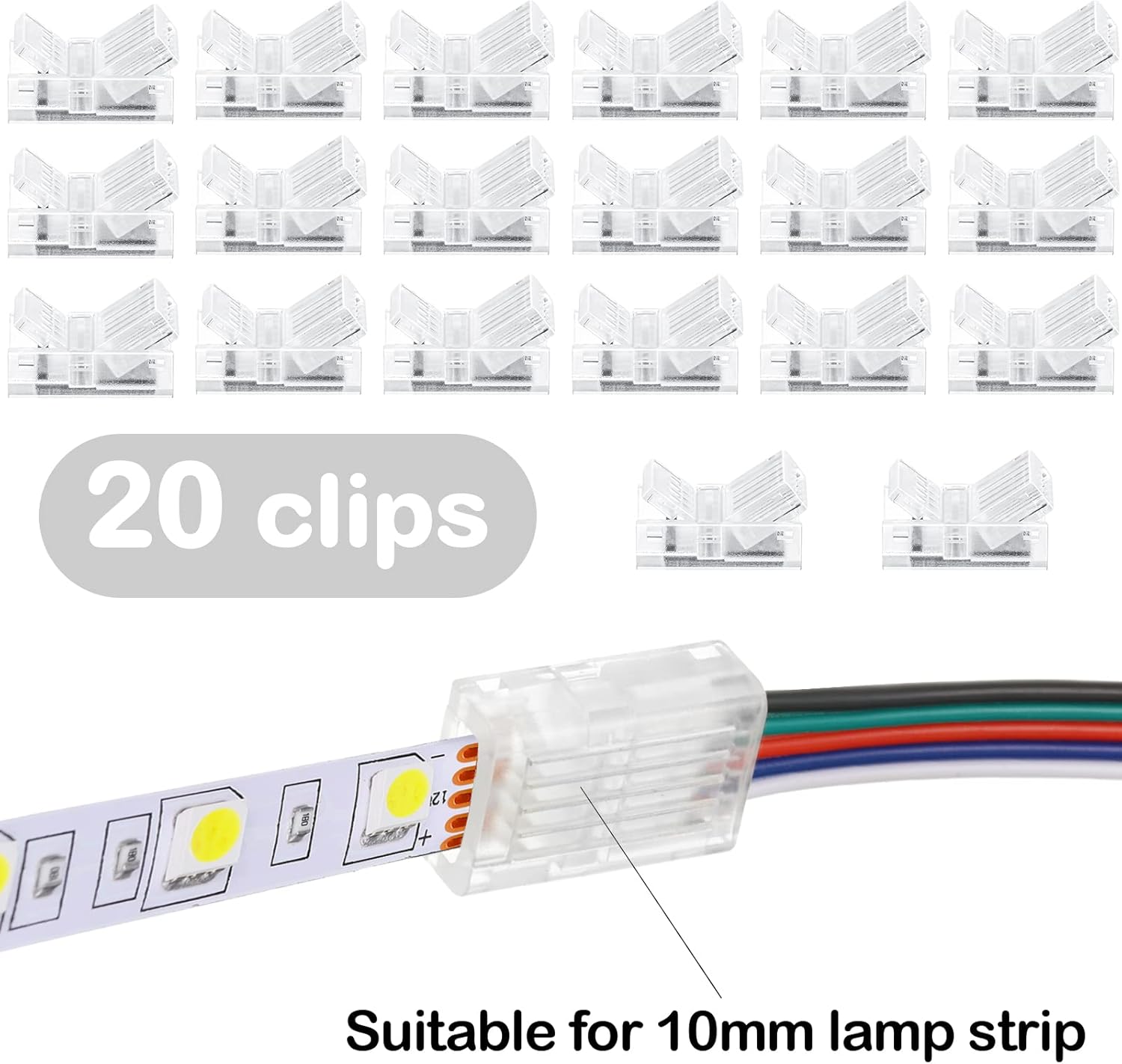 20 Pcs 5 Pin 10 mm LED Strip Connector RGB Lights Waterproof Adapter 22 Awg Wires Connector for Strip Light Unwired Gapless Track 5v 12v 24v - Image 2