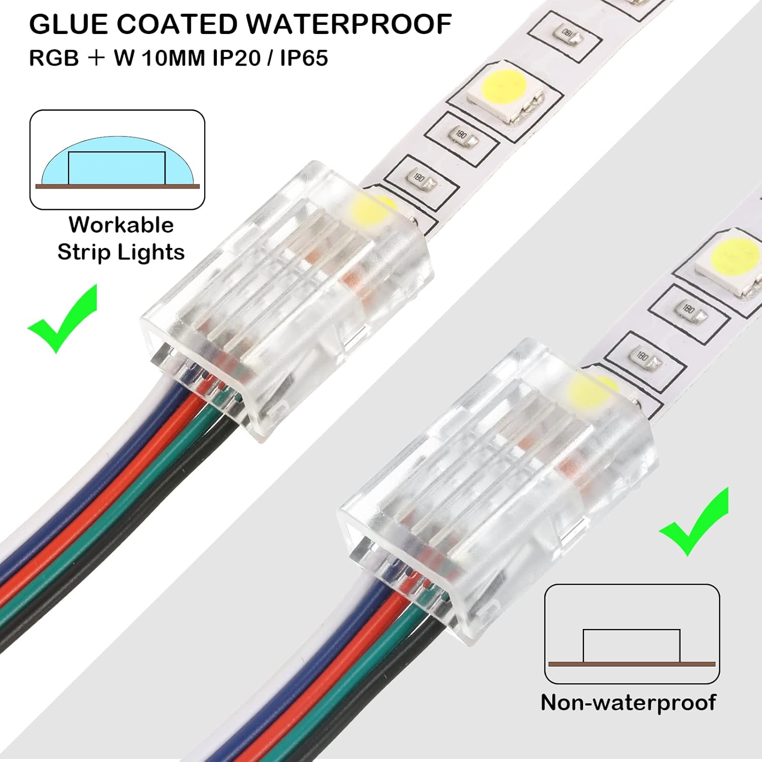 20 Pcs 5 Pin 10 mm LED Strip Connector RGB Lights Waterproof Adapter 22 Awg Wires Connector for Strip Light Unwired Gapless Track 5v 12v 24v - Image 5