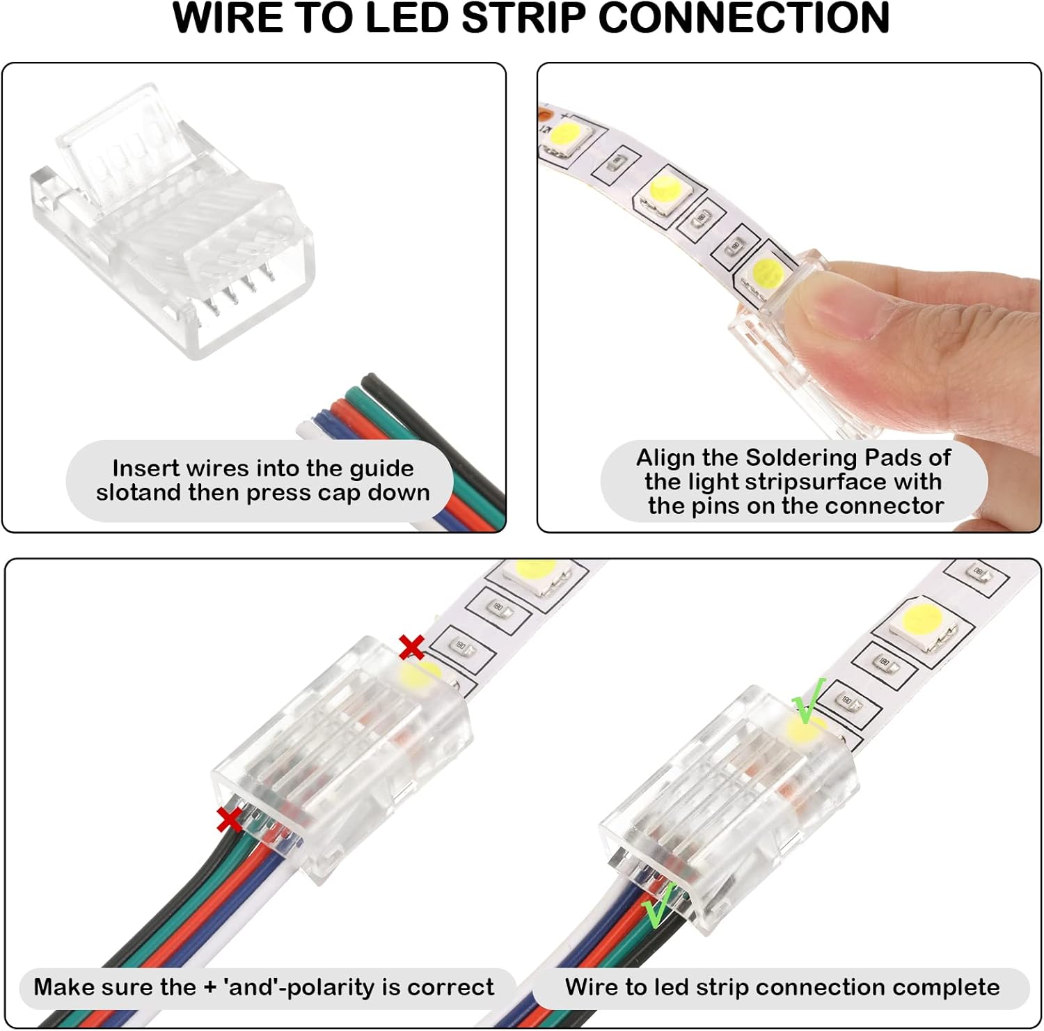 20 Pcs 5 Pin 10 mm LED Strip Connector RGB Lights Waterproof Adapter 22 Awg Wires Connector for Strip Light Unwired Gapless Track 5v 12v 24v - Image 6