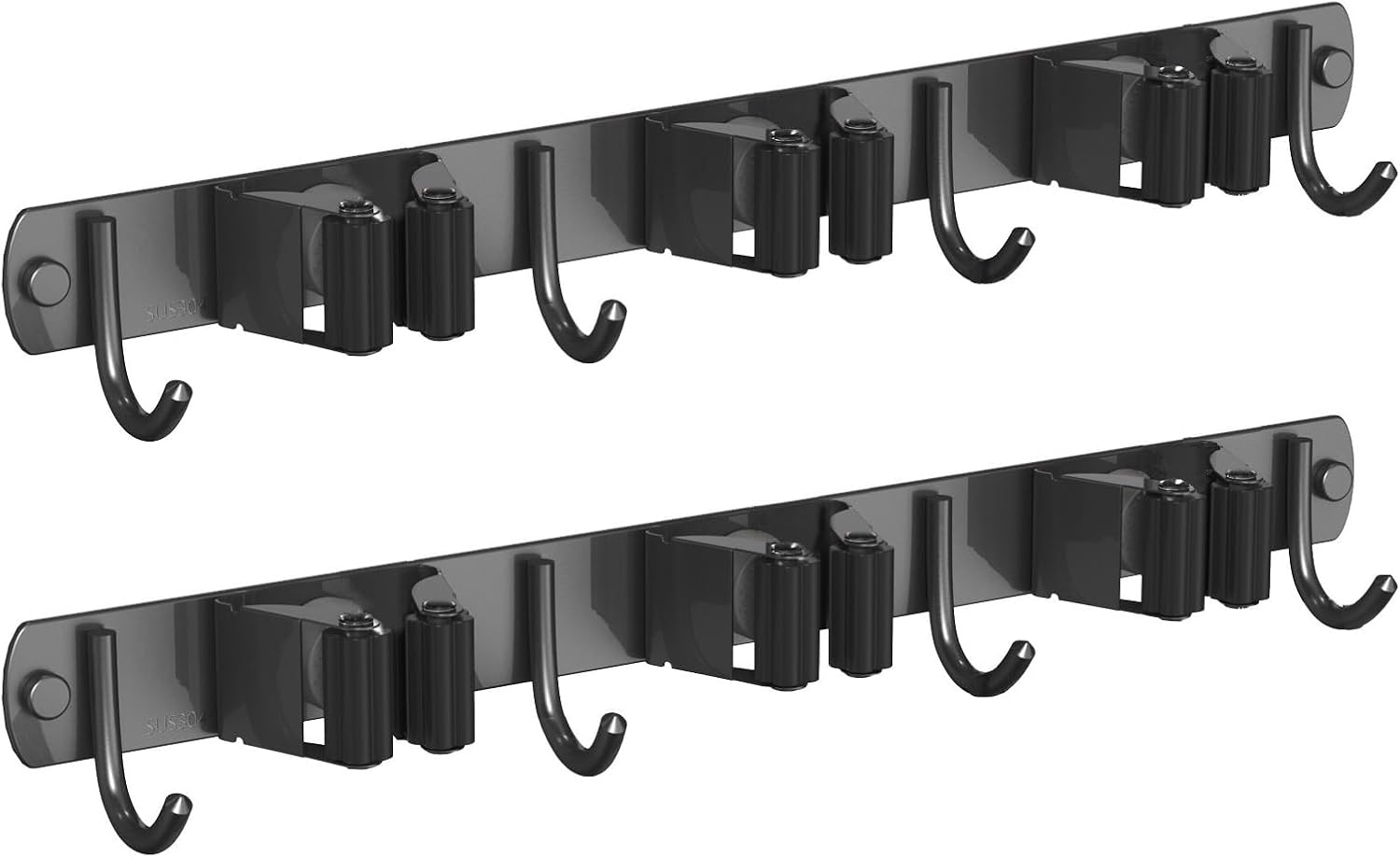2 Pack Mop and Broom Holder Wall Mount, Non-slip Broom Hanger Wall Mount, Heavy Duty Mop Broom Organizer for Kitchen Garden Garage Laundry Room Wall Decor Organization and Storage Black 3R4H - Image 1