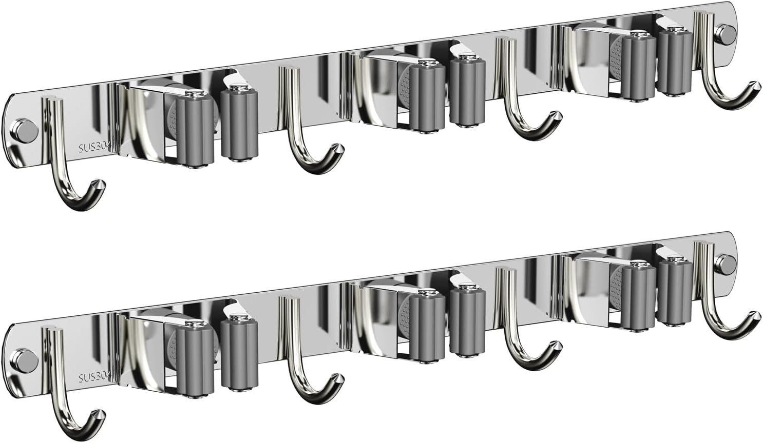 2 Pack Mop and Broom Holder Wall Mount, Non-slip Broom Hanger, Heavy Duty Mop Broom Organizer for Kitchen Garden Garage Laundry Room Wall Decor Organization and Storage Silver 3R4H - Image 1