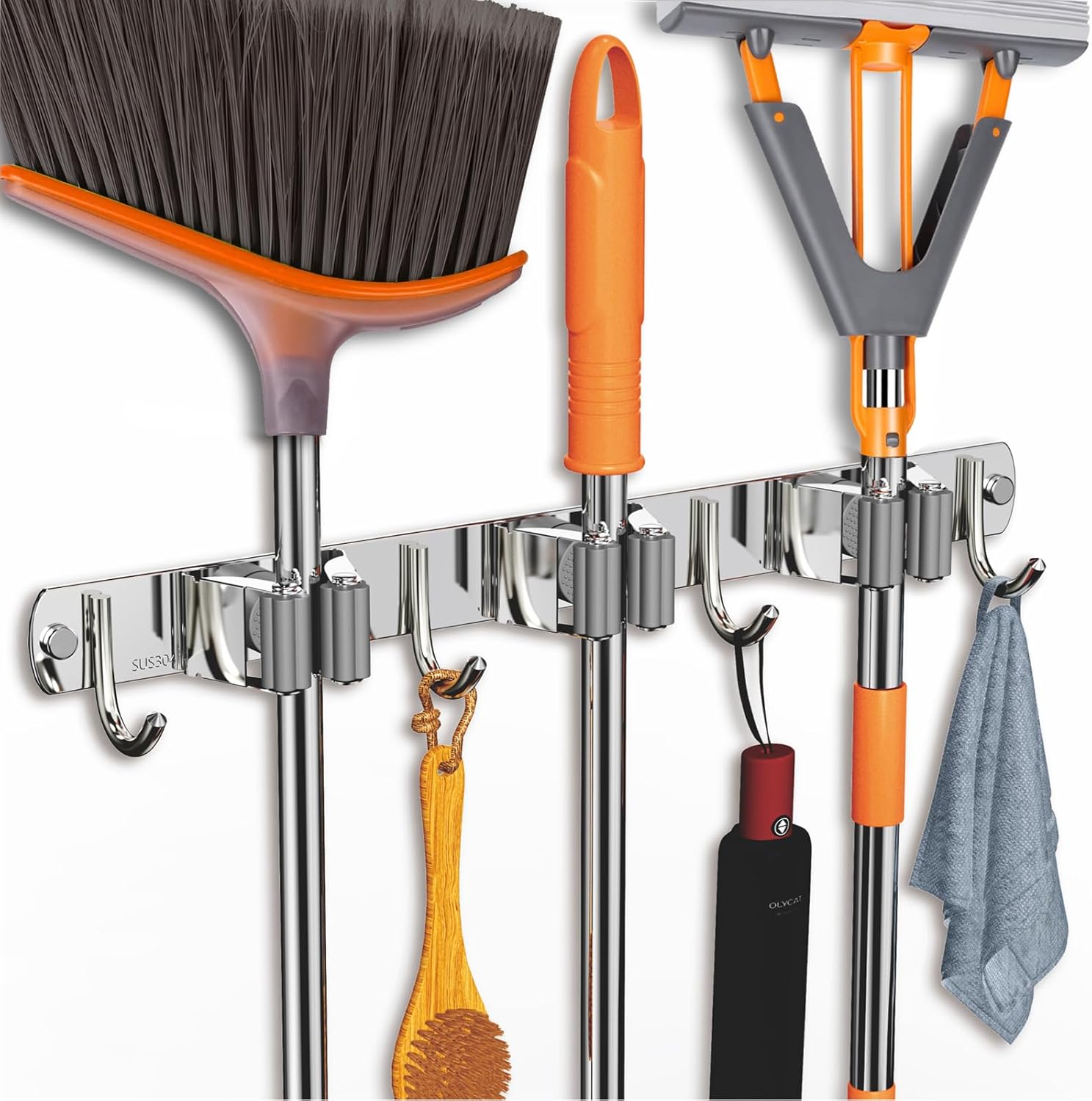 2 Pack Mop and Broom Holder Wall Mount, Non-slip Broom Hanger, Heavy Duty Mop Broom Organizer for Kitchen Garden Garage Laundry Room Wall Decor Organization and Storage Silver 3R4H - Image 2