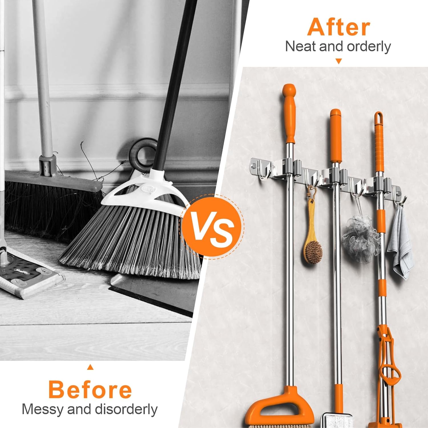 2 Pack Mop and Broom Holder Wall Mount, Non-slip Broom Hanger, Heavy Duty Mop Broom Organizer for Kitchen Garden Garage Laundry Room Wall Decor Organization and Storage Silver 3R4H - Image 4