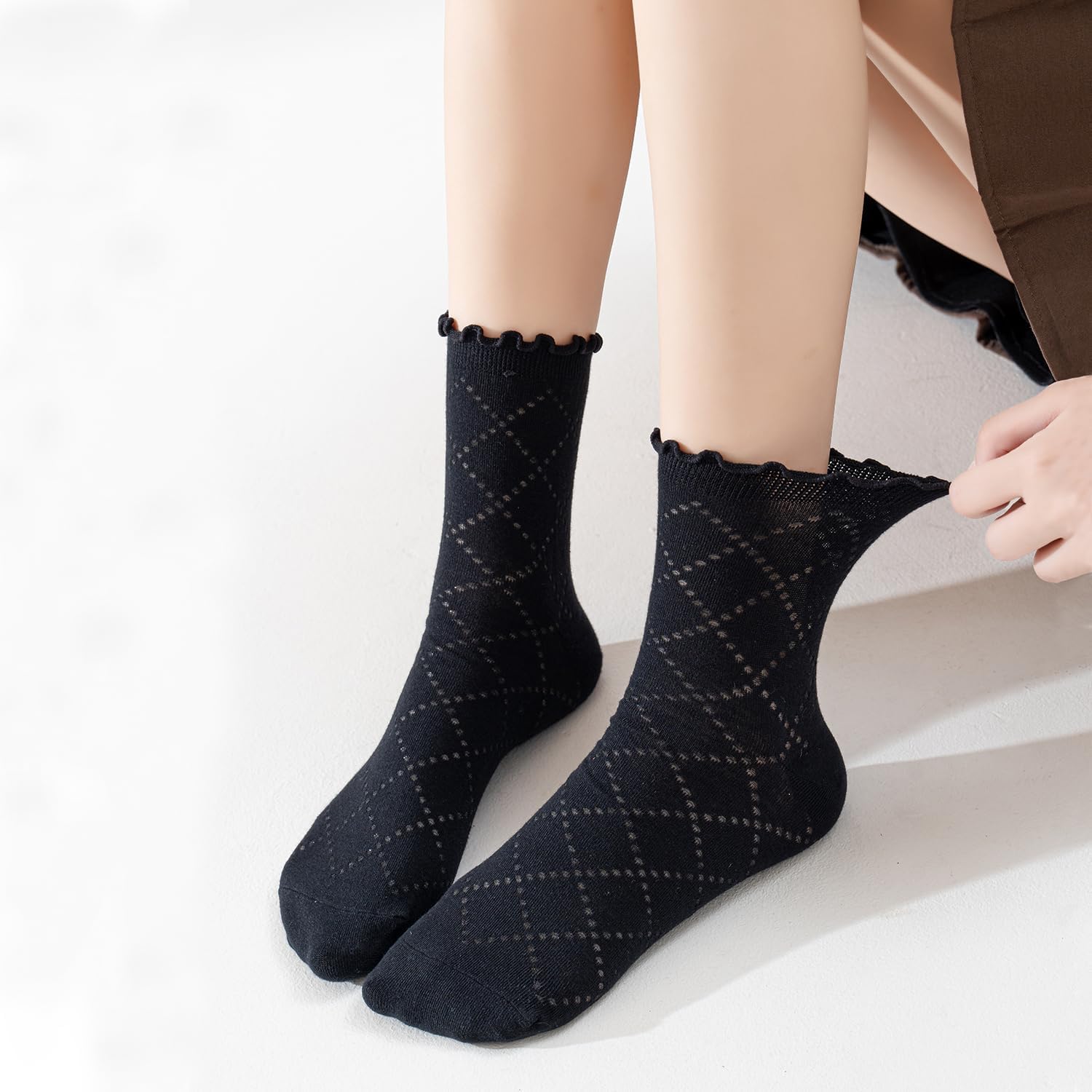 Women's Ruffle Socks Casual Lace Cotton Crew Summer Ultra Thin Cute Frilly Ankle Socks for Women 6 Pairs - Image 4