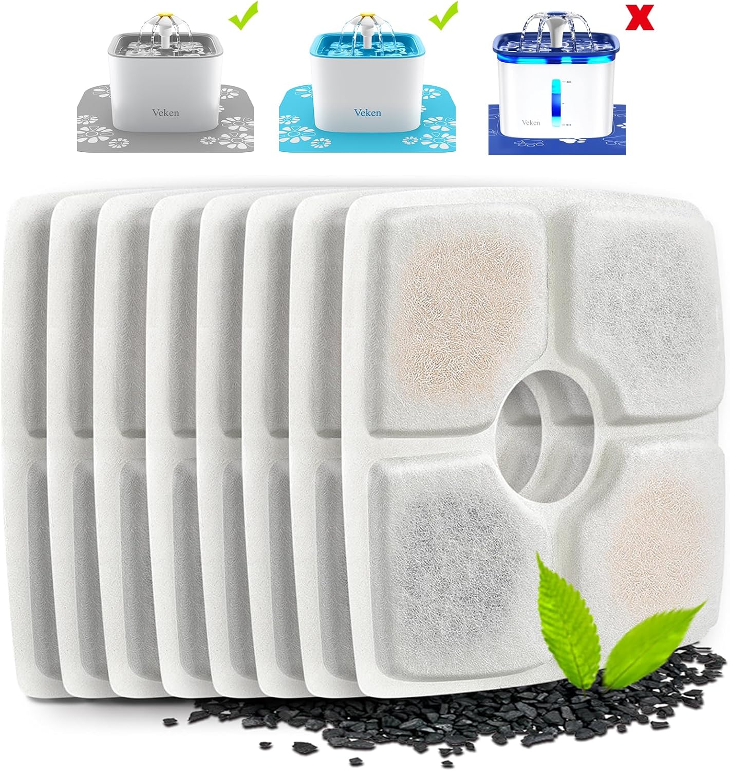 8 Pack Replacement Filters for 84oz/2.5L Automatic Pet Fountain Cat Water Fountain Dog Water Dispenser - Image 1