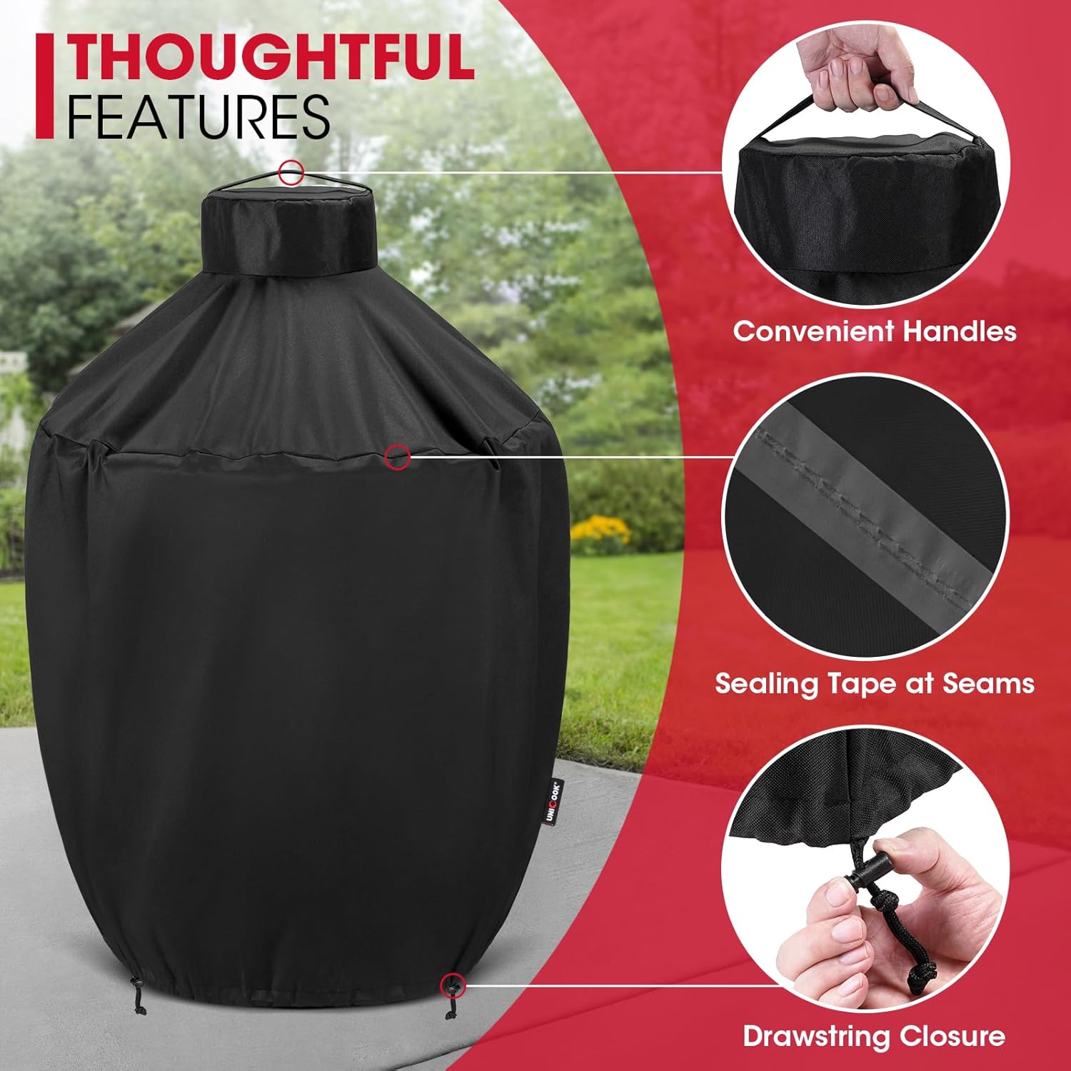 Grill Cover 31.5 Inch, Compatible with Large Big Green Egg, Kamado Joe and Pit Boss Ceramic Grills, Heavy Duty Waterproof BBQ Cover, Fade Resistant Round Smoker Protector, 31.5