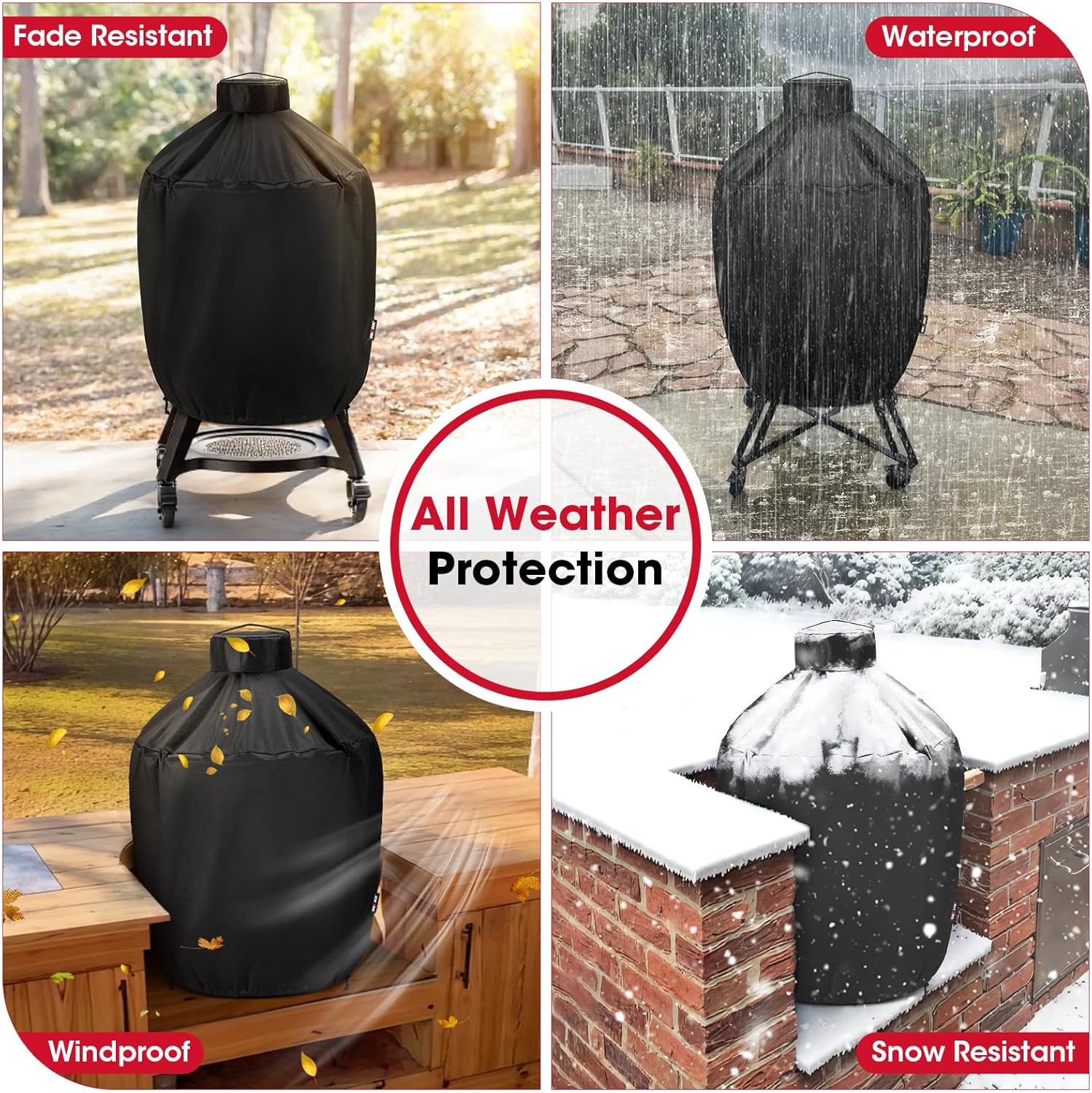 Grill Cover 31.5 Inch, Compatible with Large Big Green Egg, Kamado Joe and Pit Boss Ceramic Grills, Heavy Duty Waterproof BBQ Cover, Fade Resistant Round Smoker Protector, 31.5